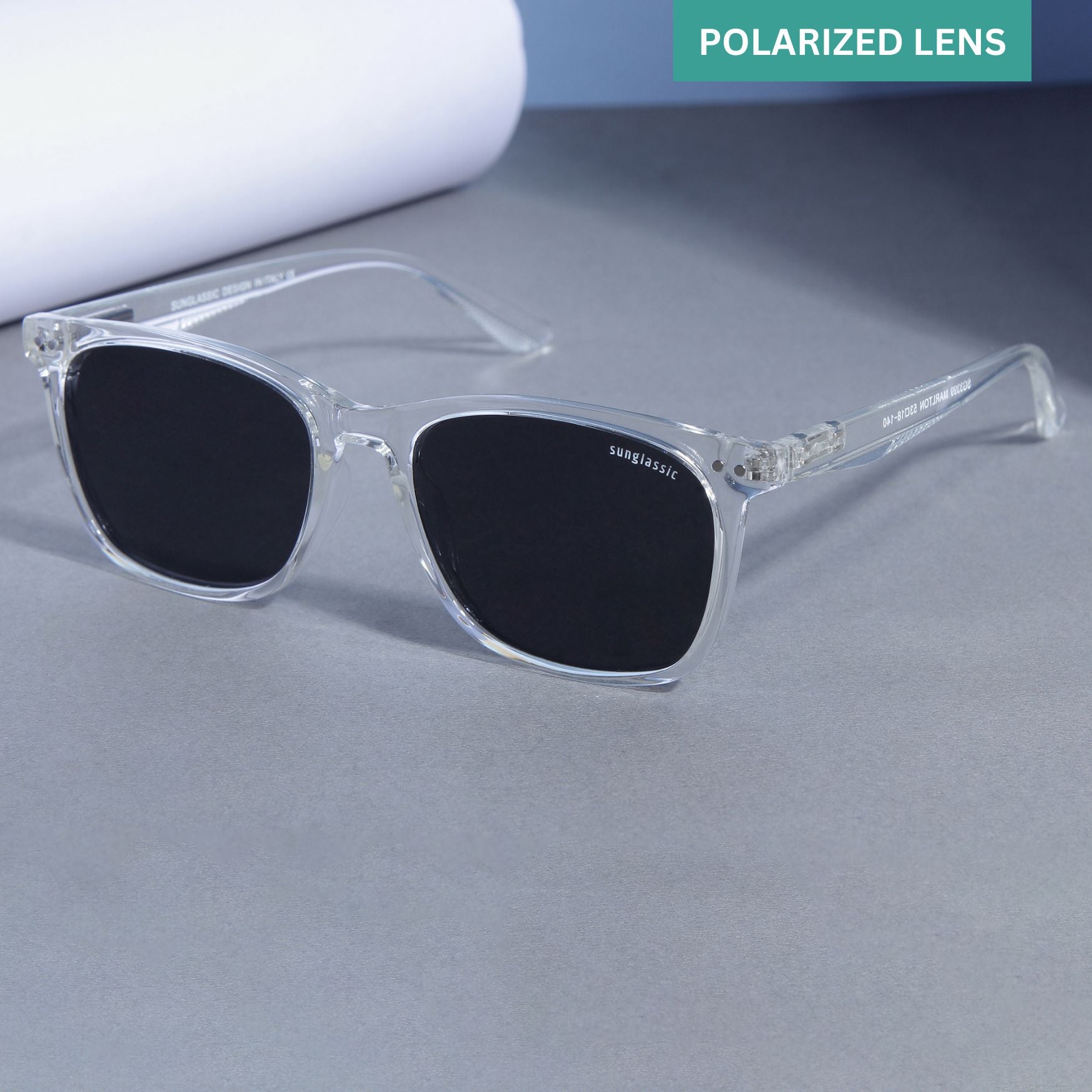 Marlton. Clear Black Polarized TR90 Square Sunglasses