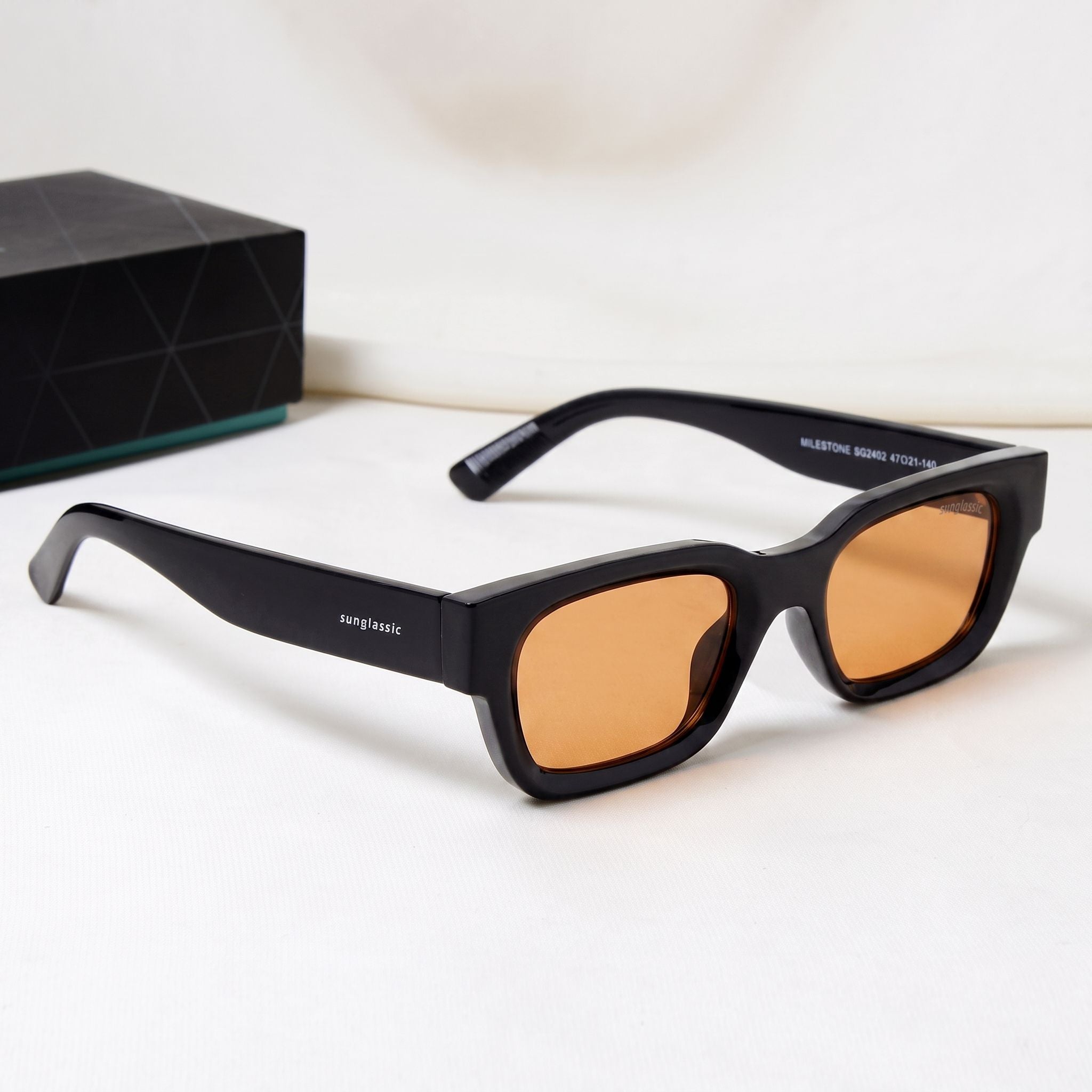 Milestone Black Orange Square Sunglasses