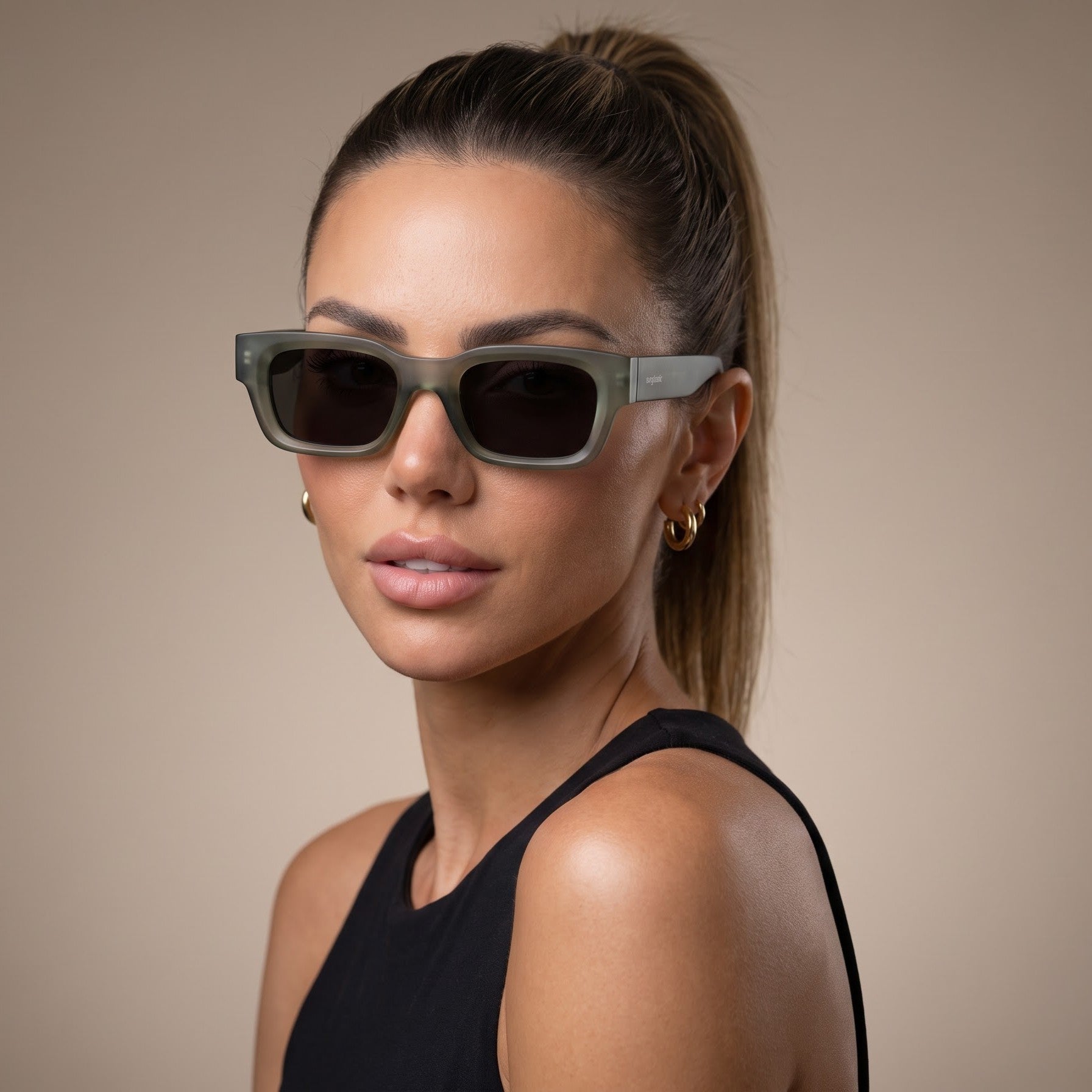 Milestone Olive Green Black Square Sunglasses