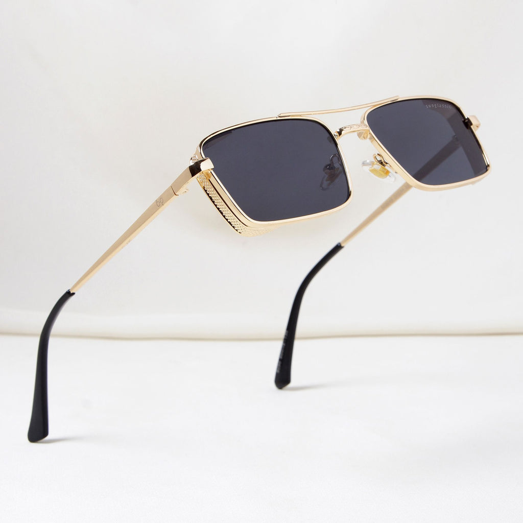 Gold Black Rectangle Sunglasses - Main Image