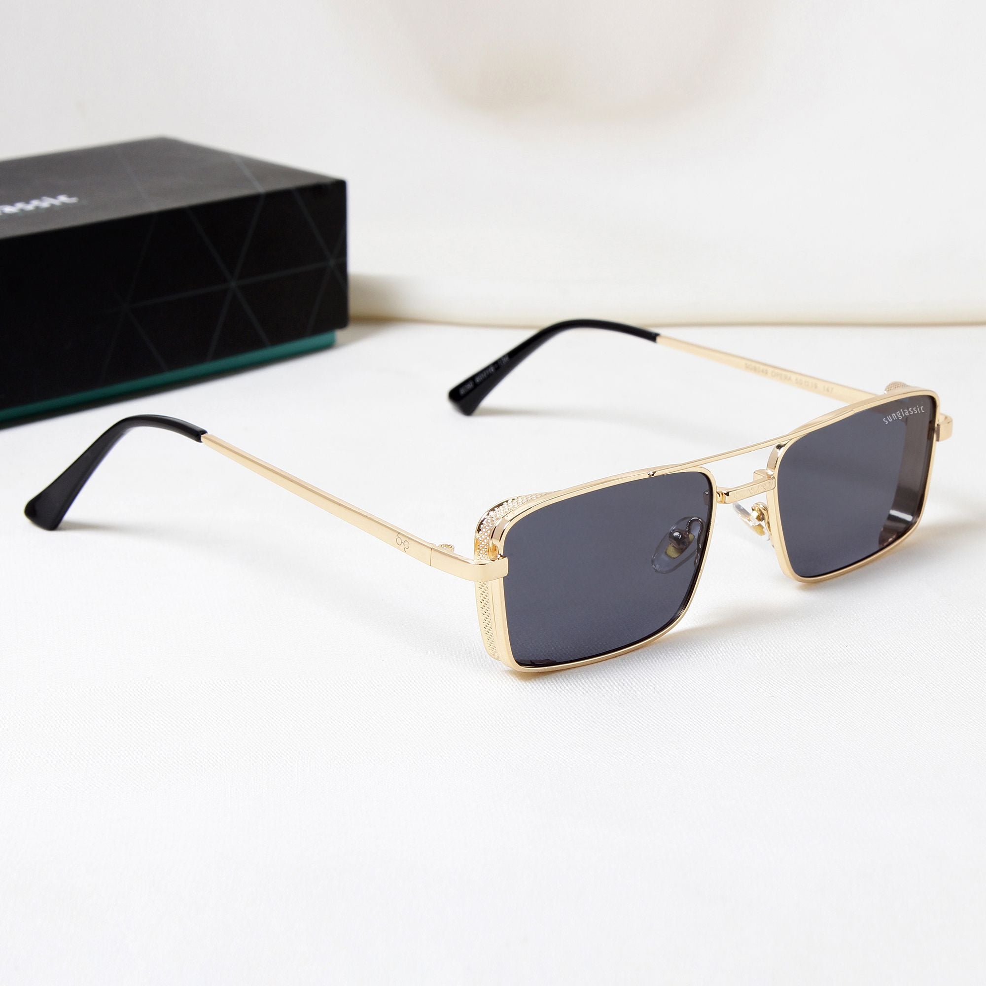 OPERA. Gold Black Rectangle Sunglasses