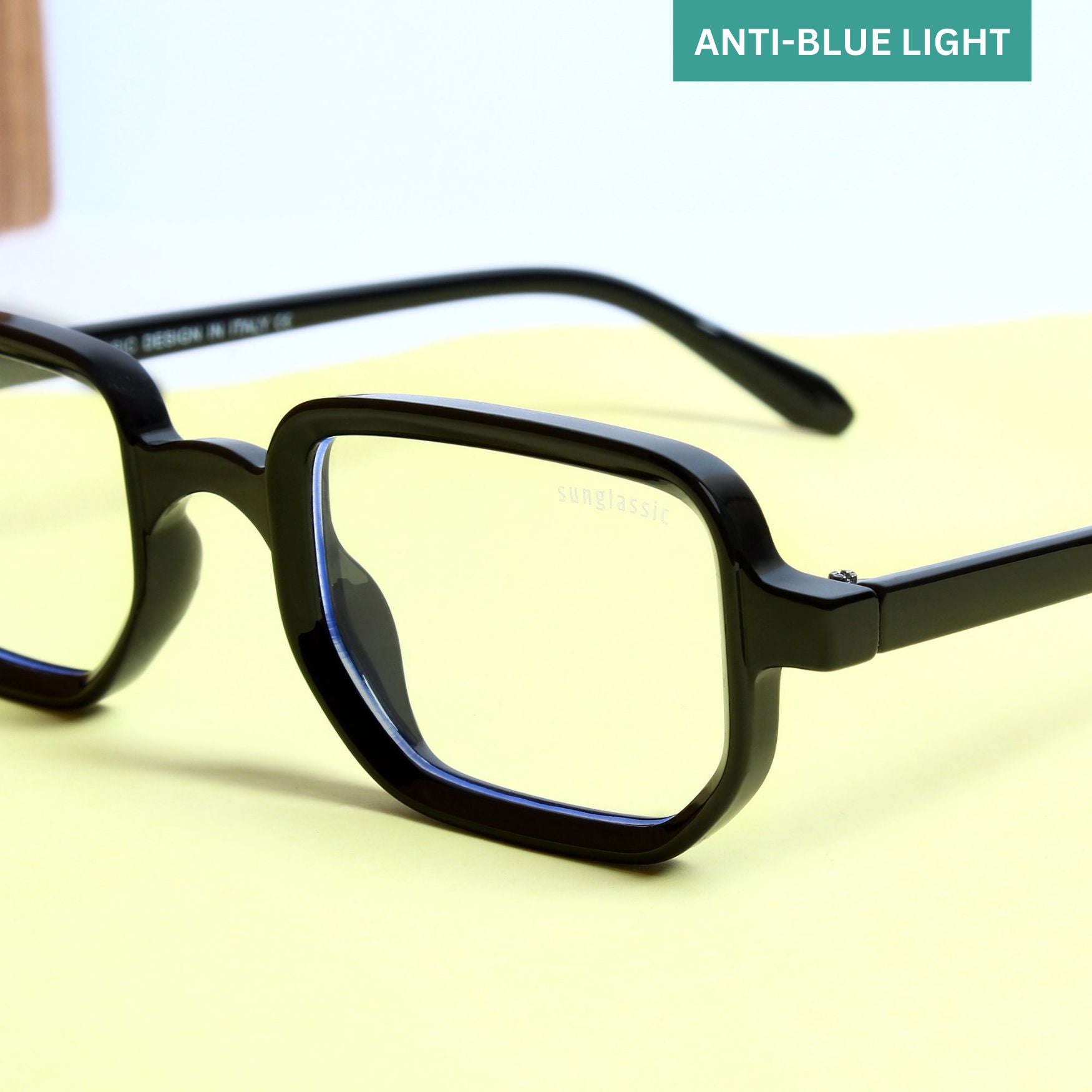 Ocean Black Clear Anti-Blue Light Rectangle Sunglasses