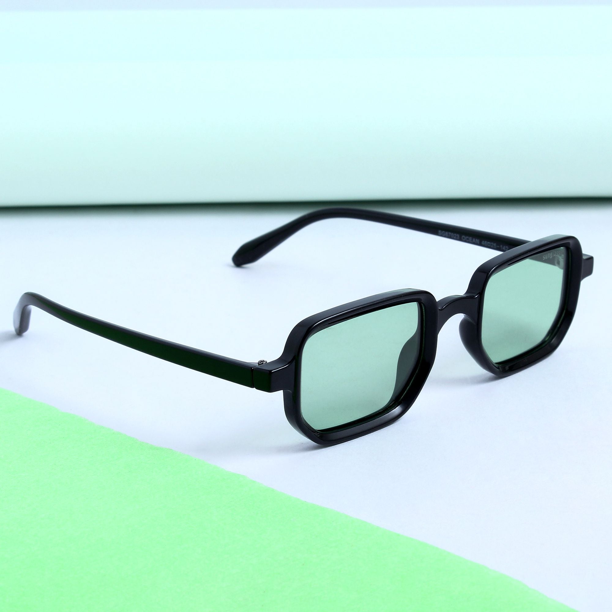 Ocean Black Green Polarized Rectangle Sunglasses