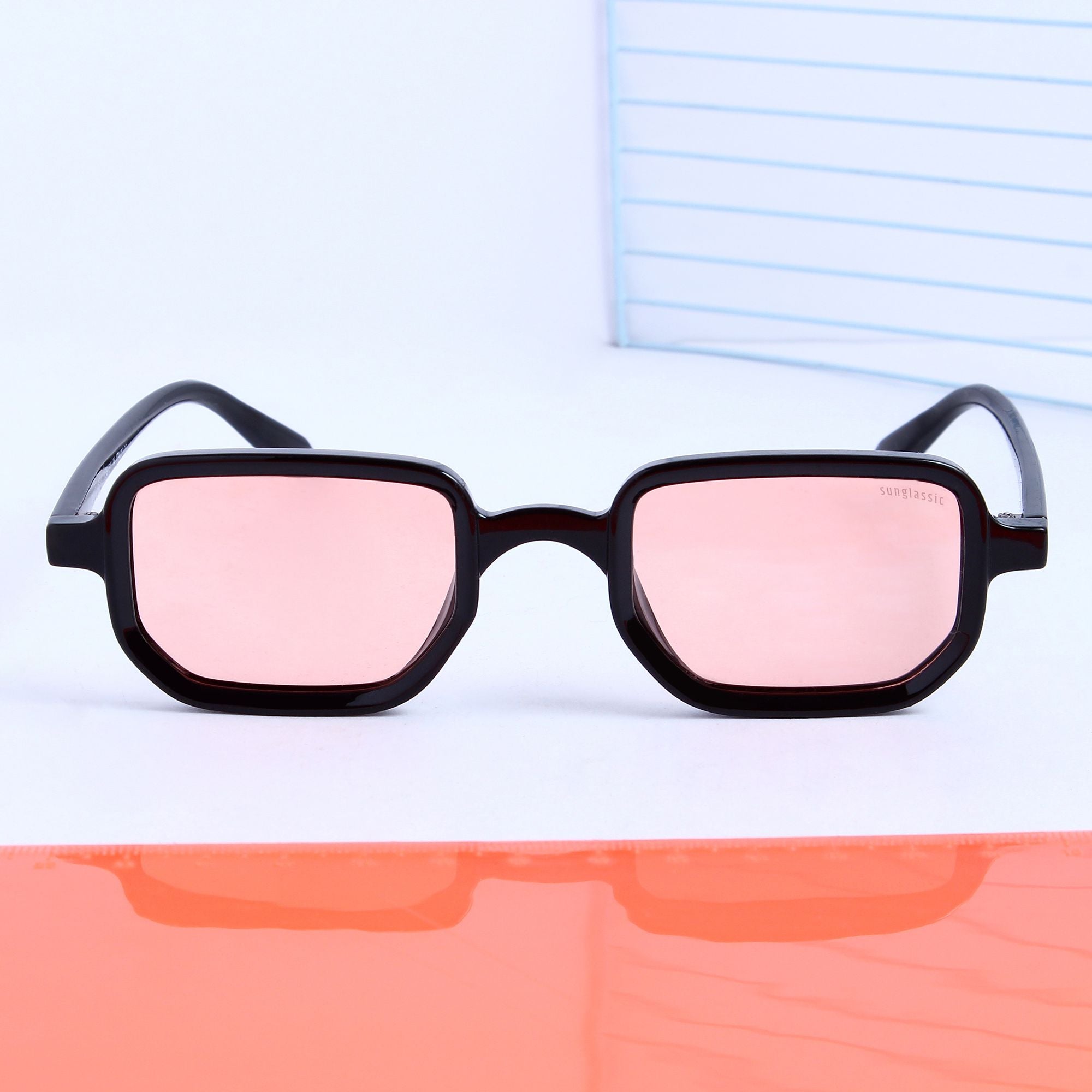 Ocean Black Pink Polarized Rectangle Sunglasses