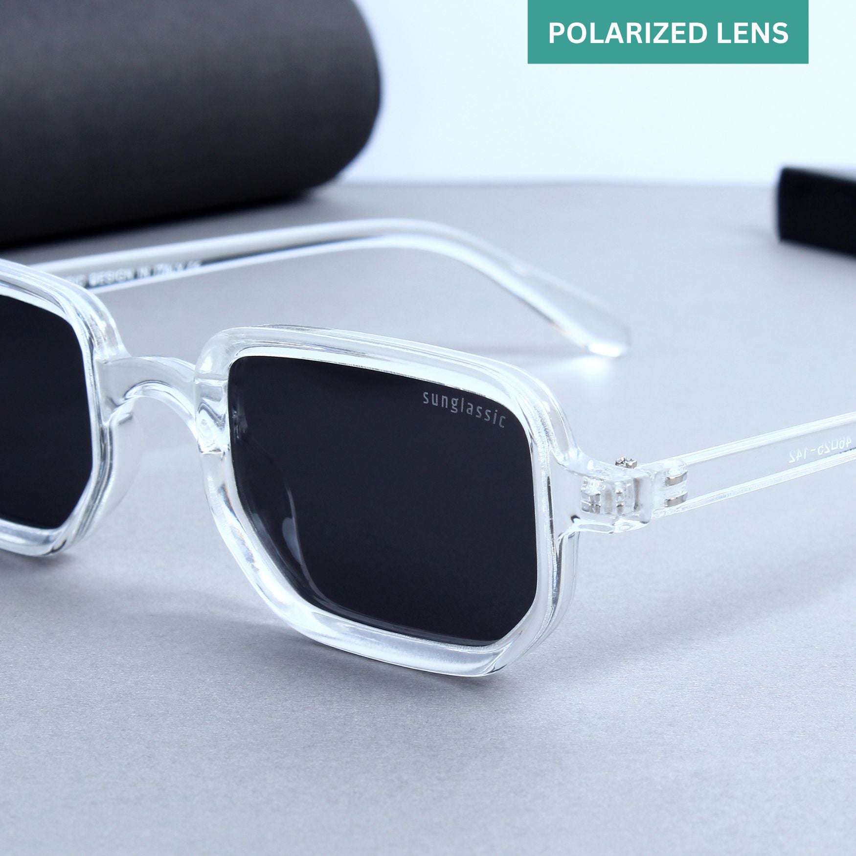 Ocean Clear Black Polarized Rectangle Sunglasses