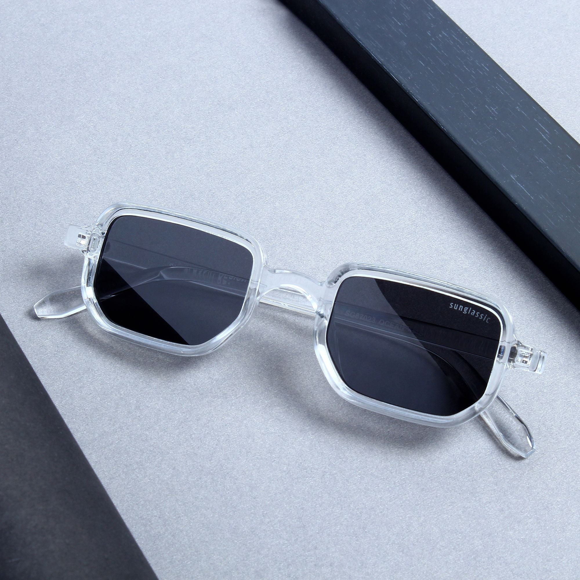 Ocean Clear Black Polarized Rectangle Sunglasses