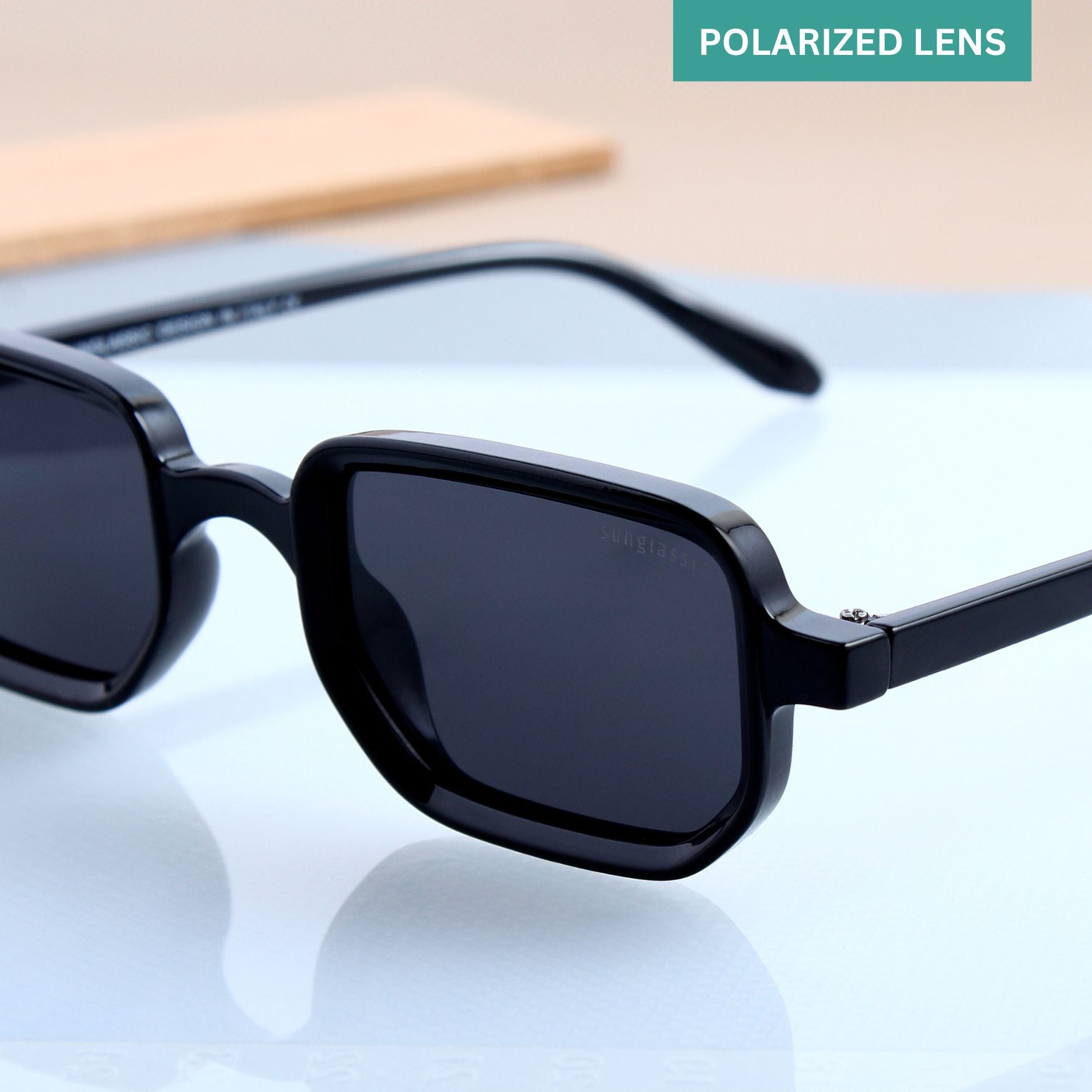 Ocean Full Black Polarized Rectangle Sunglasses