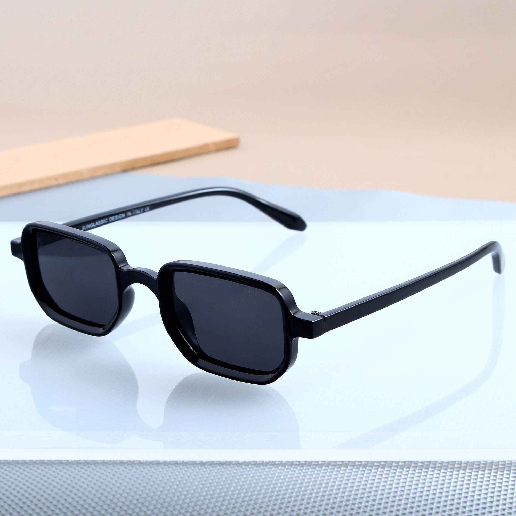 Ocean Full Black Polarized Rectangle Sunglasses
