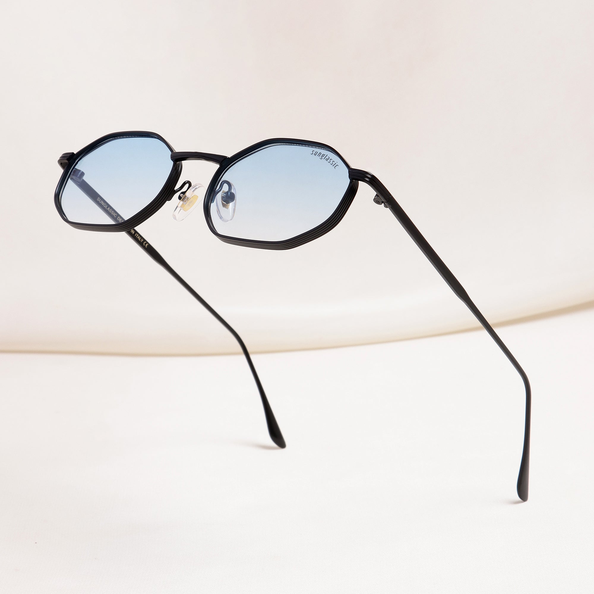 Opulent Black Blue Gradient Hexagon Sunglasses