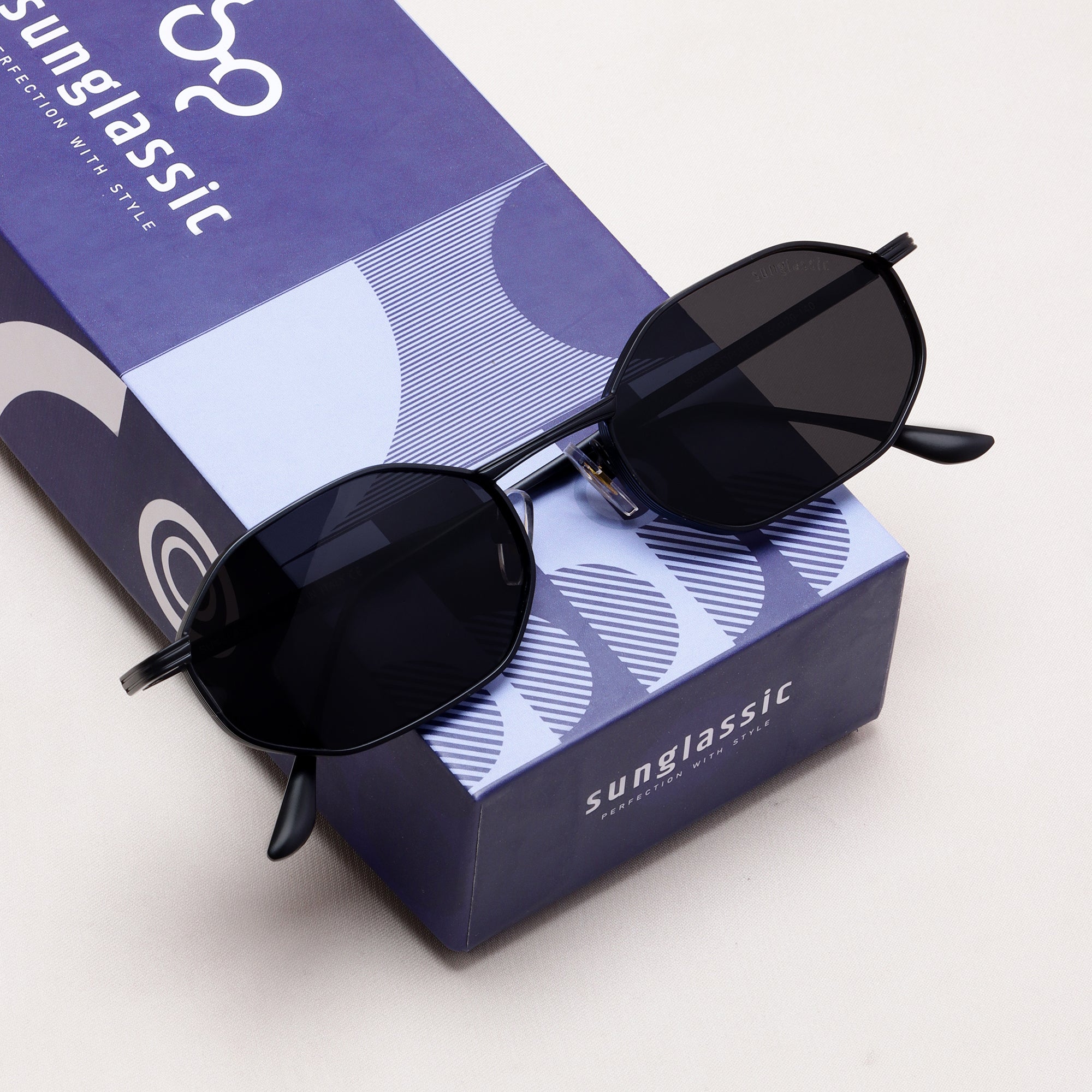 Opulent Full Black Hexagon Sunglasses