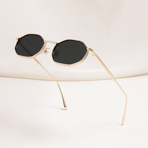 Opulent Gold Black Hexagon Sunglasses