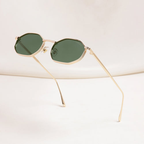 Opulent Gold Green Hexagon Sunglasses