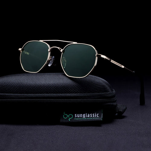 Phantom Gold Green Hexagon Sunglasses