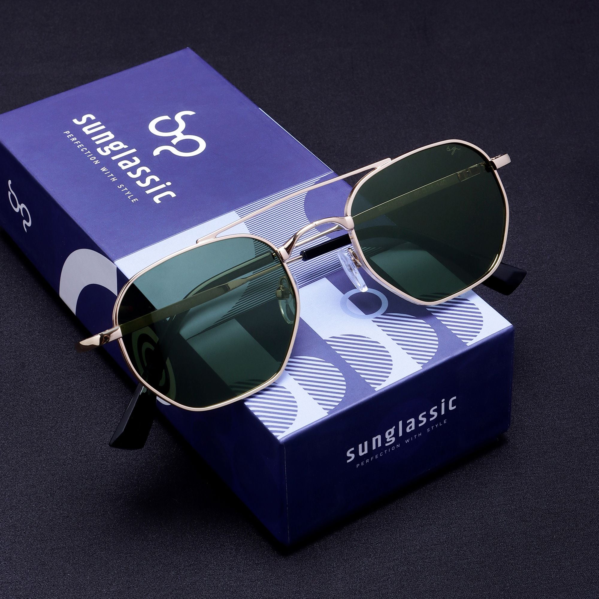 Phantom Gold Green Hexagon Sunglasses