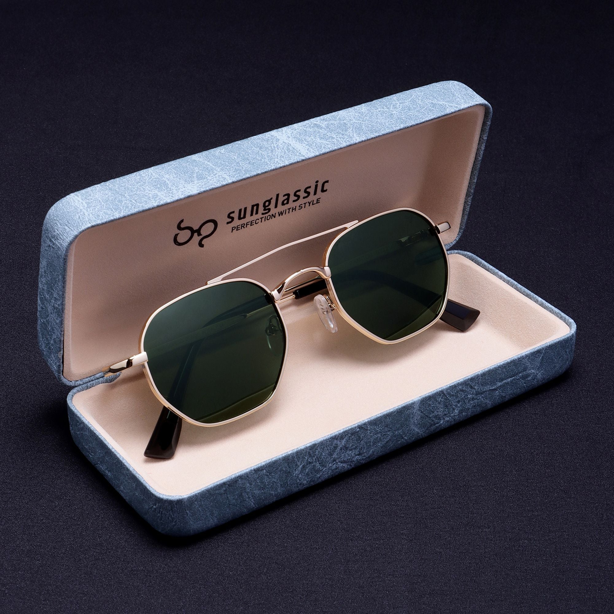 Phantom Gold Green Hexagon Sunglasses