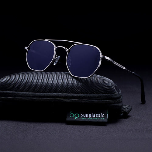 Phantom Silver Blue Hexagon Sunglasses