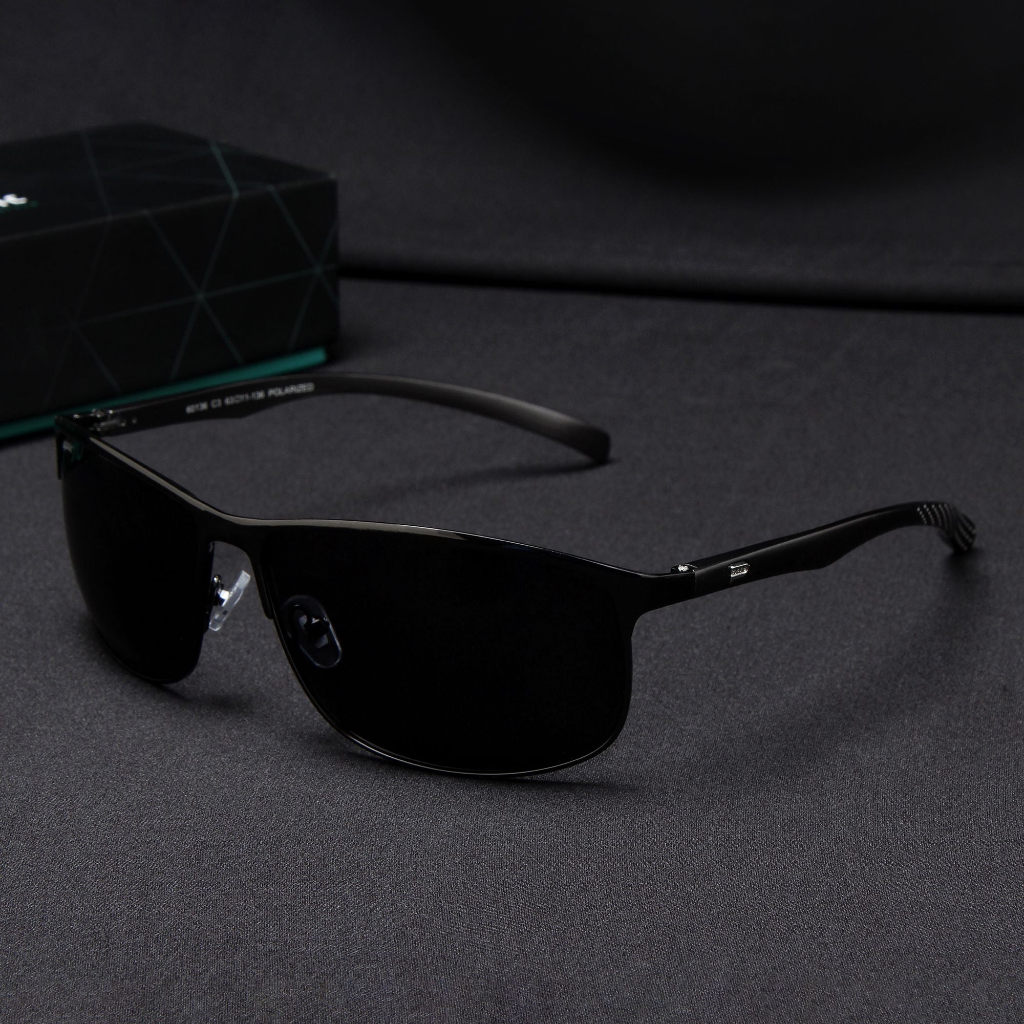 Radiant Black Polarized Rectangle Sunglasses