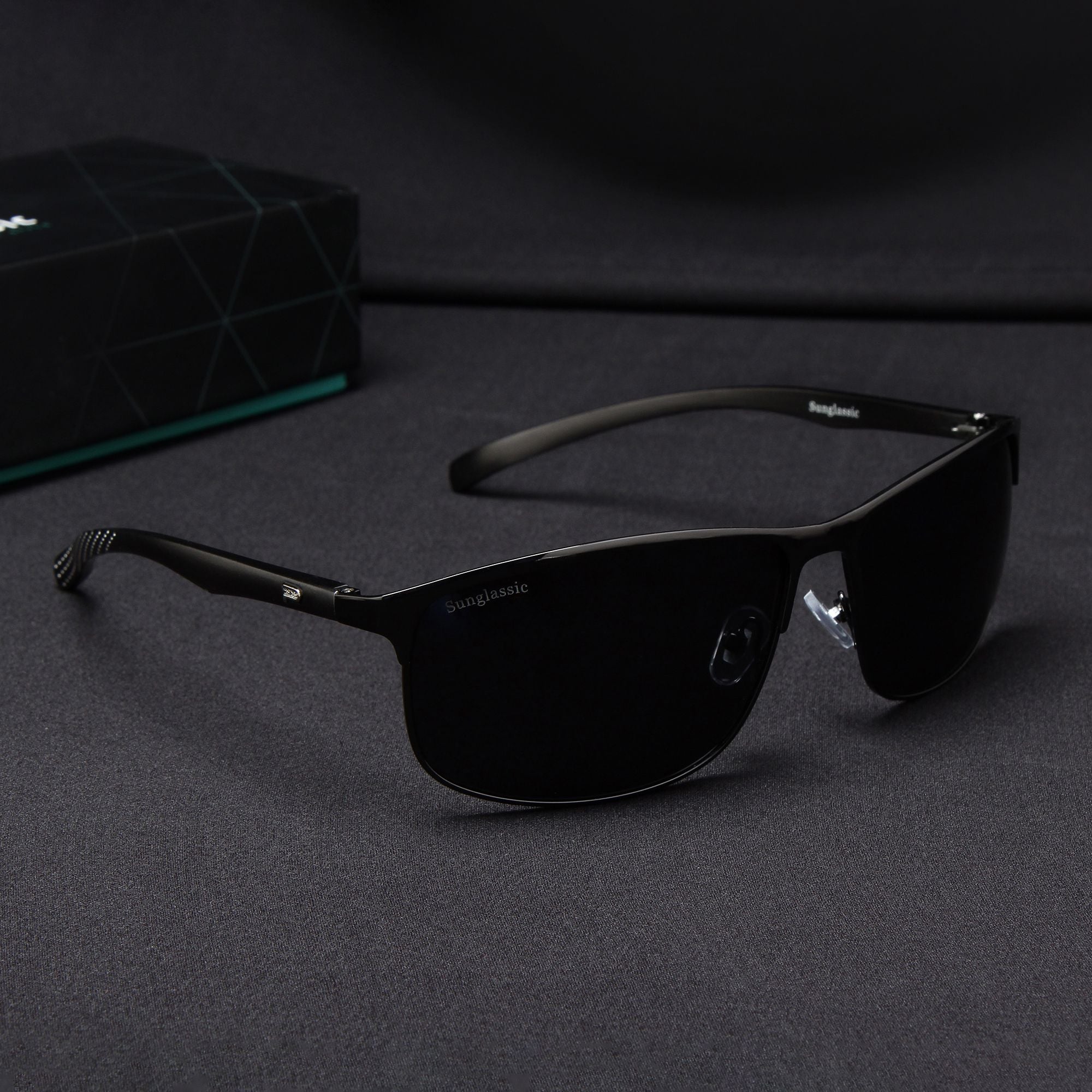 Radiant Black Polarized Rectangle Sunglasses