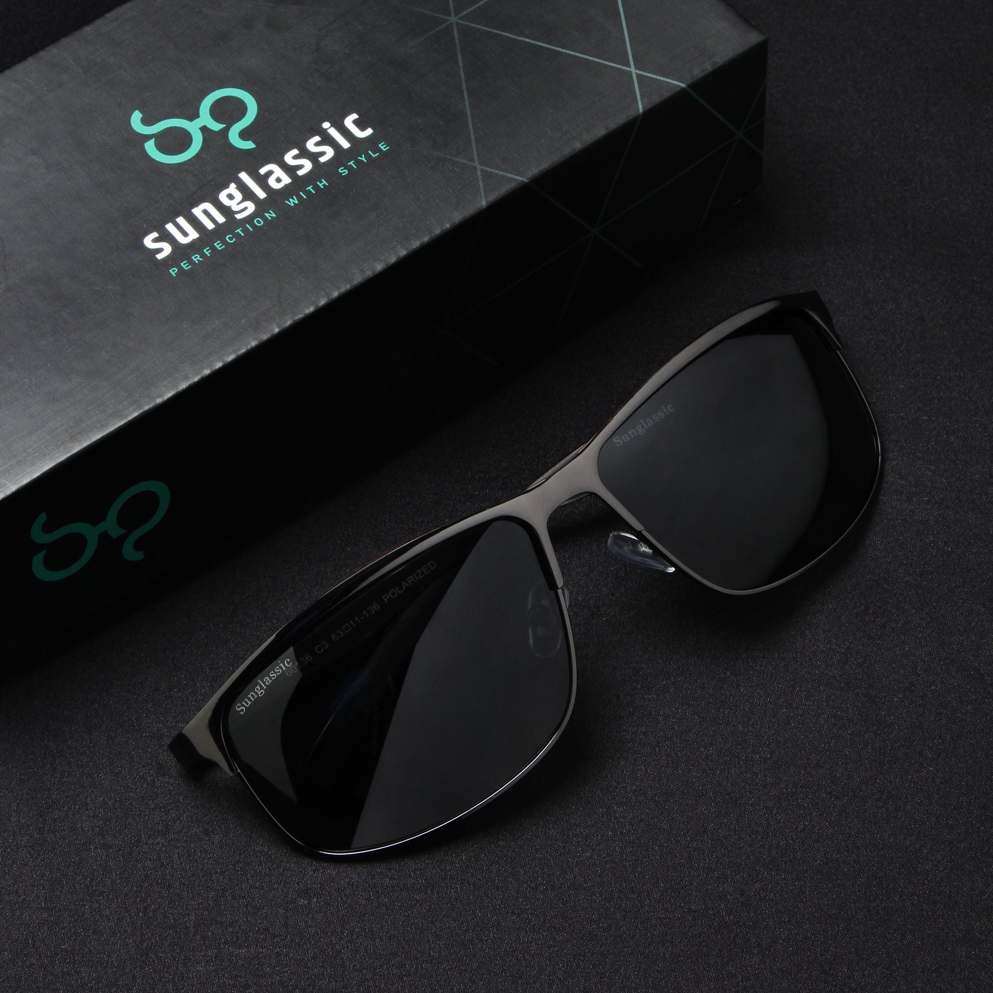 Radiant Black Polarized Rectangle Sunglasses