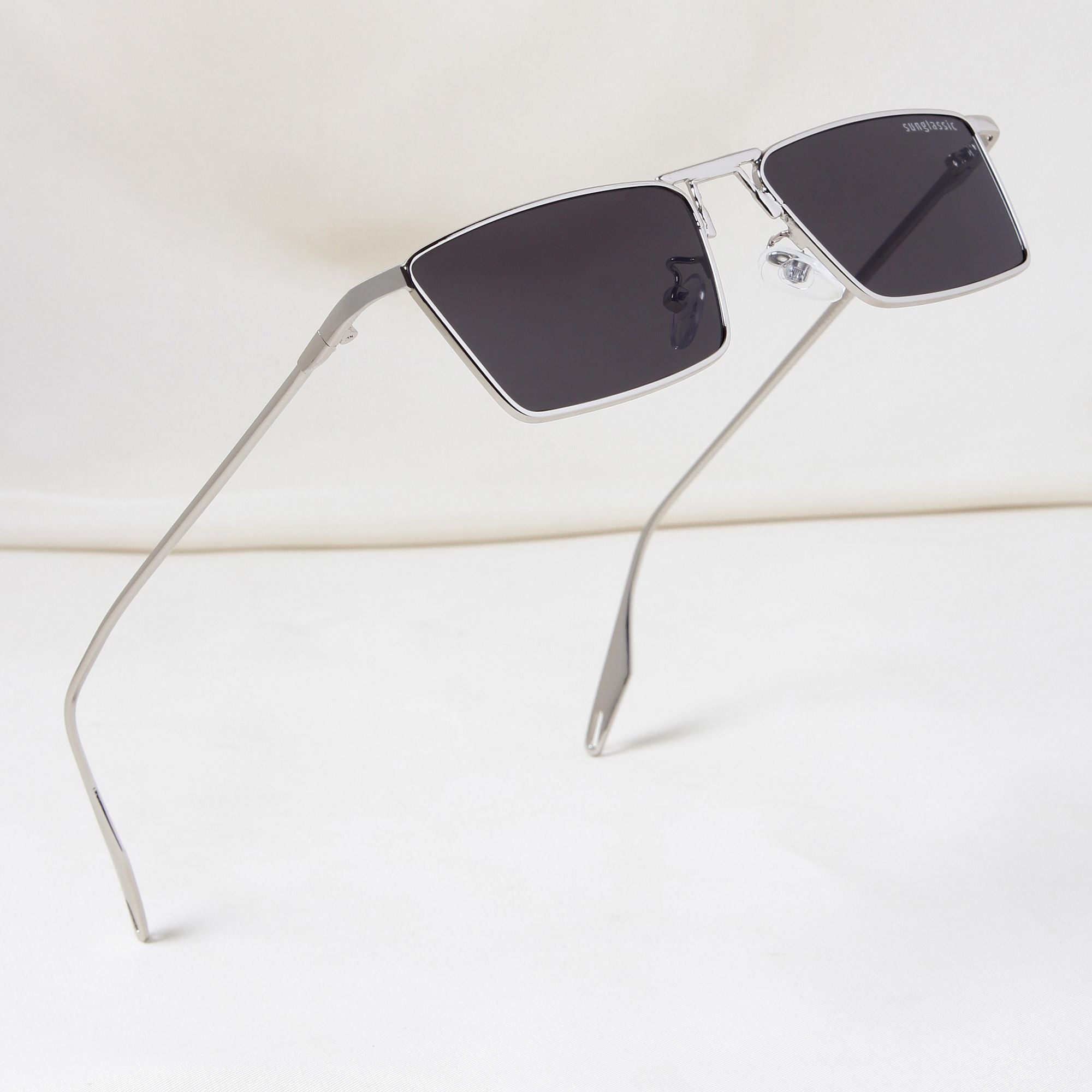 Rebel Silver Black Rectangle Sunglasses