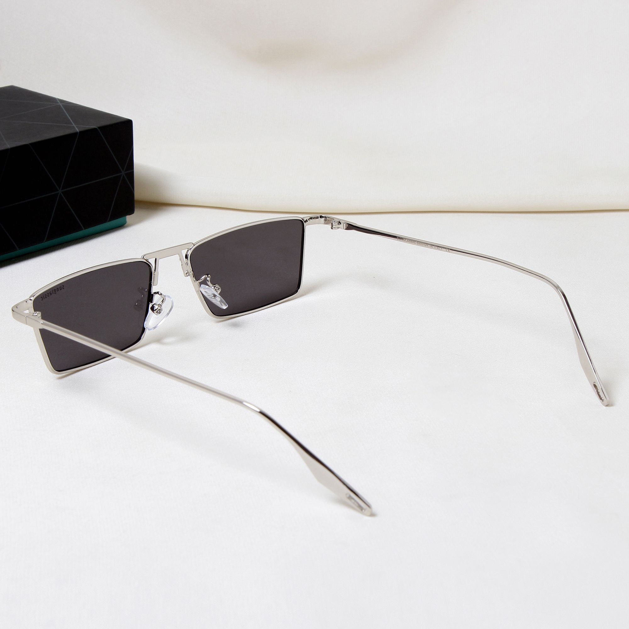 Rebel Silver Black Rectangle Sunglasses