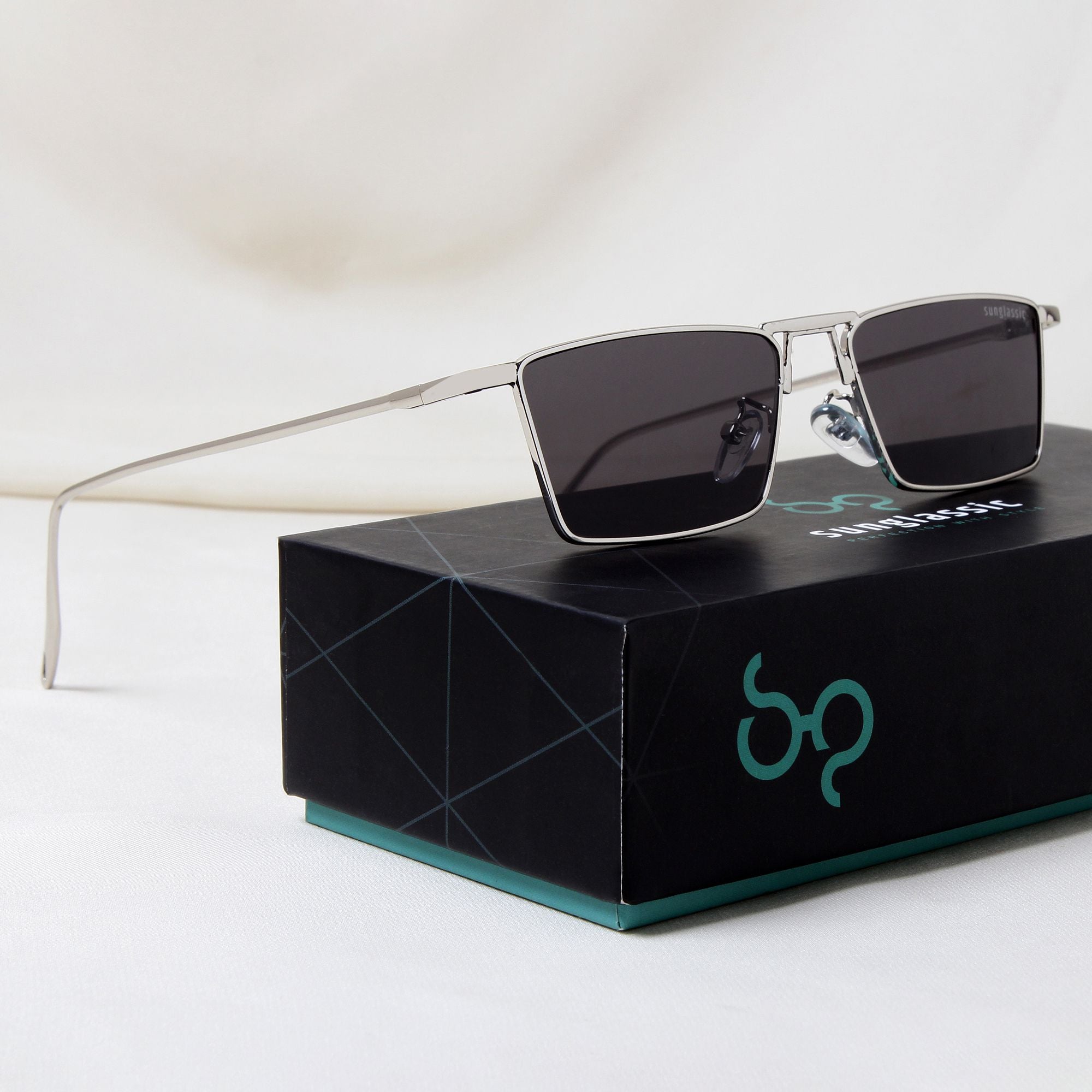 Rebel Silver Black Rectangle Sunglasses