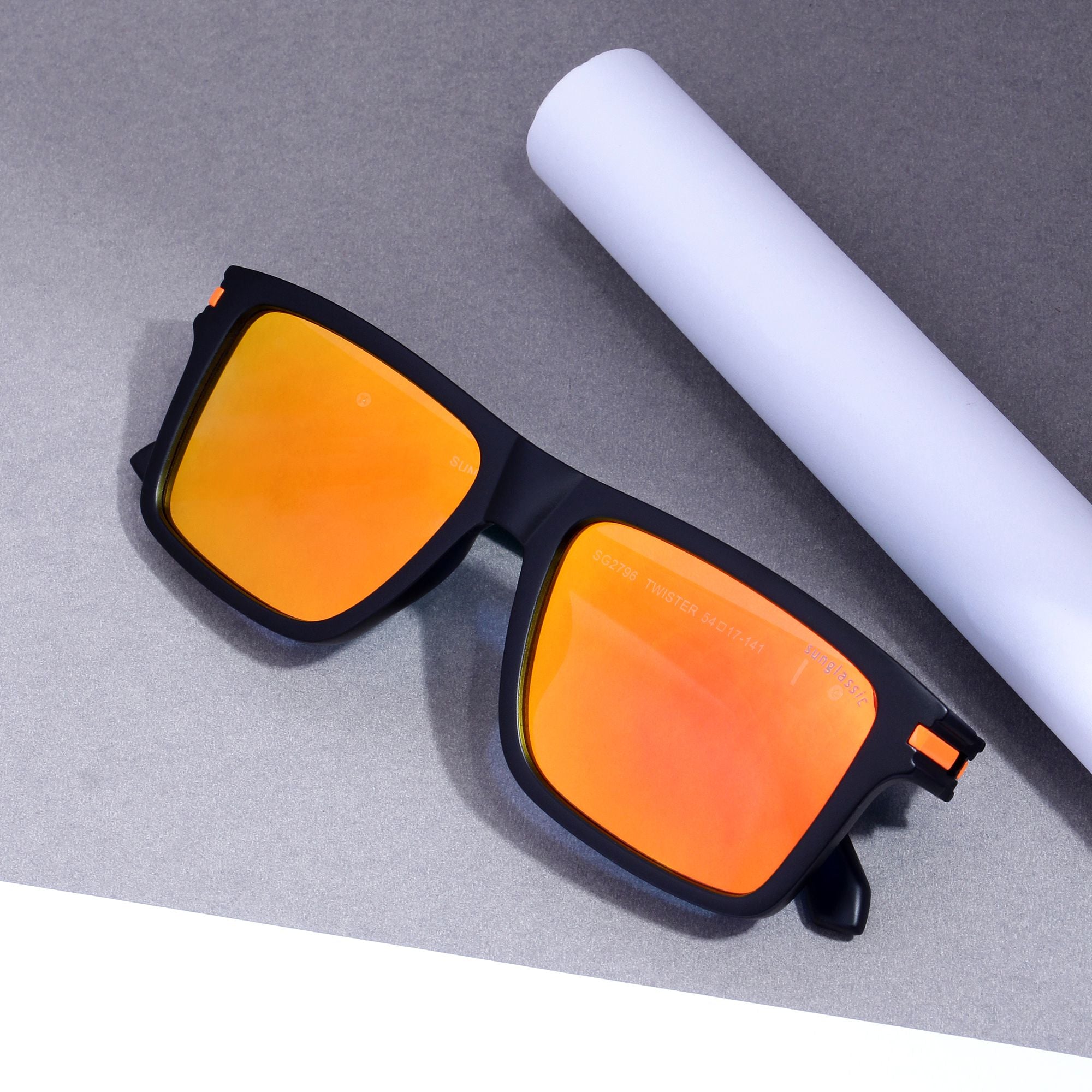 Twister Black Orange Mercury Polarized Rectangle TR90 Sunglasses