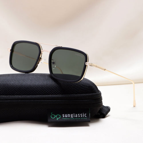 Lecter – Gold Green Rectangle Sunglasses | UV400 | Men & Women