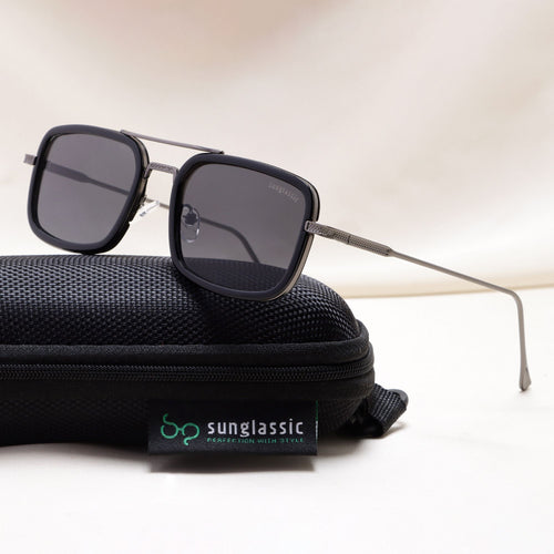 Lecter – Gun Black Rectangle Sunglasses | UV400 | Men & Women