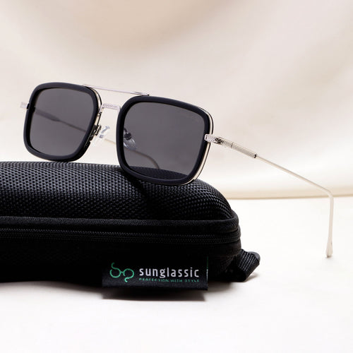 Lecter – Silver Black Rectangle Sunglasses | UV400