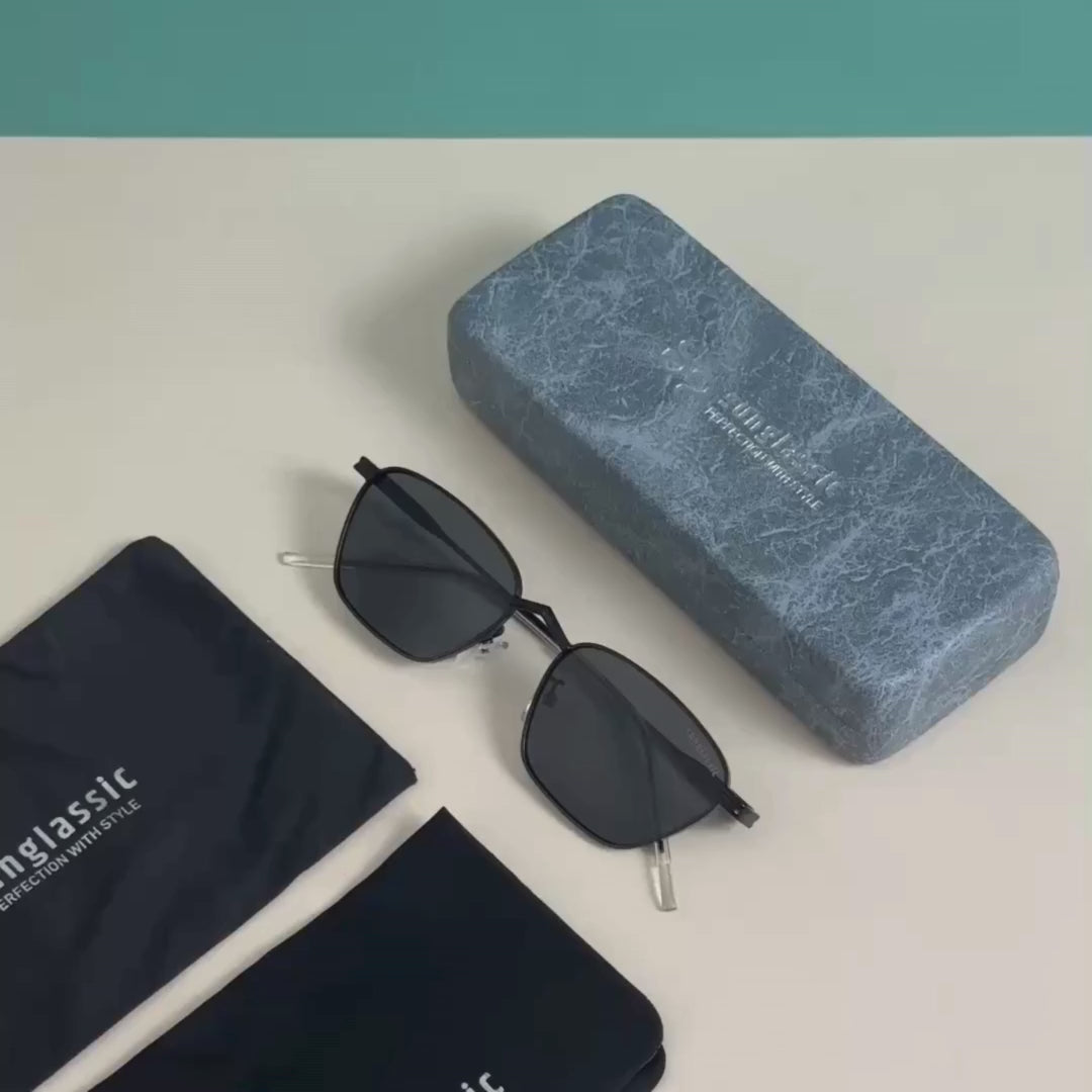 Andreas All Black – Sleek Trapezoid Sunglasses Close-Up | Sunglassic
