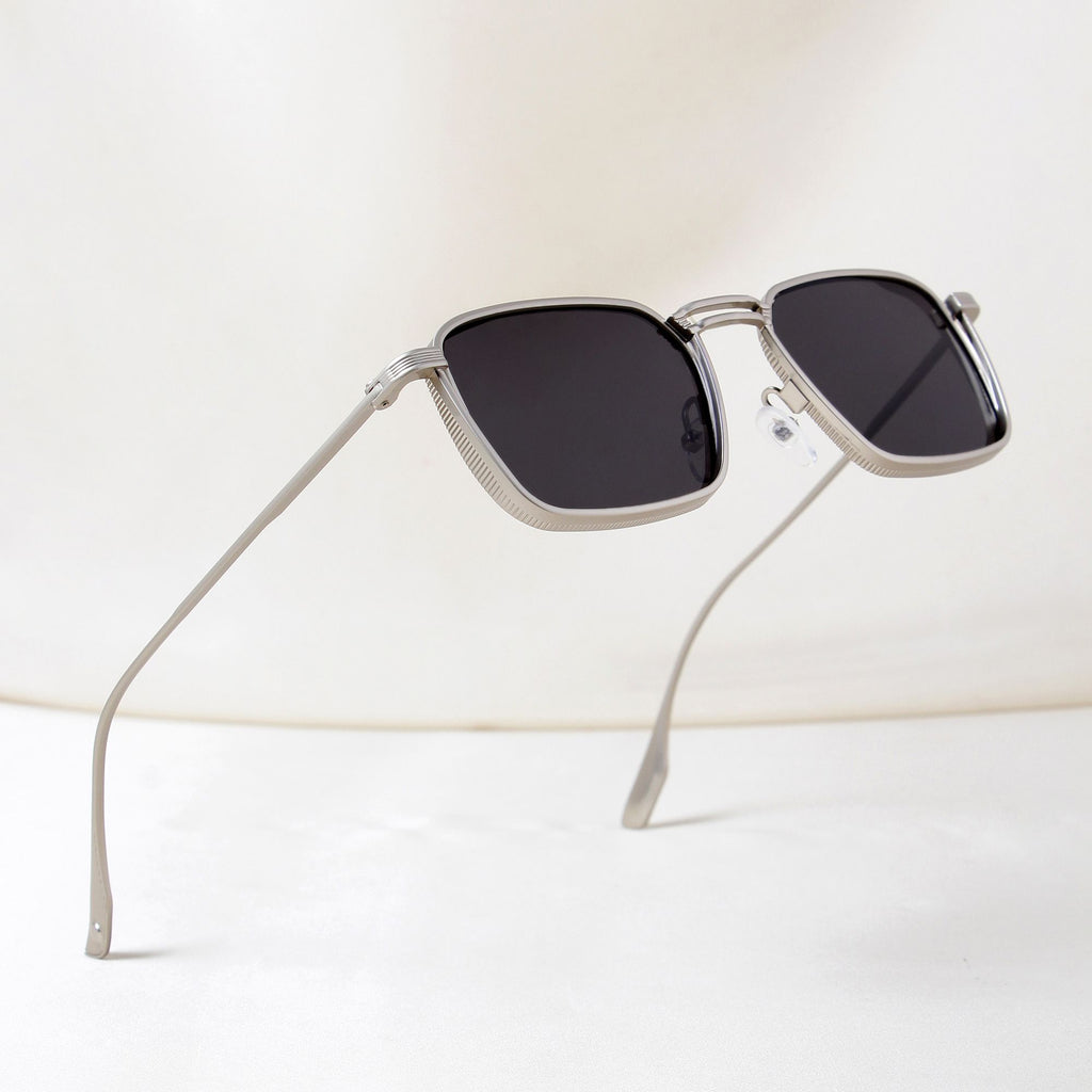 Francis Silver Black Rectangle Sunglasses - Main Image