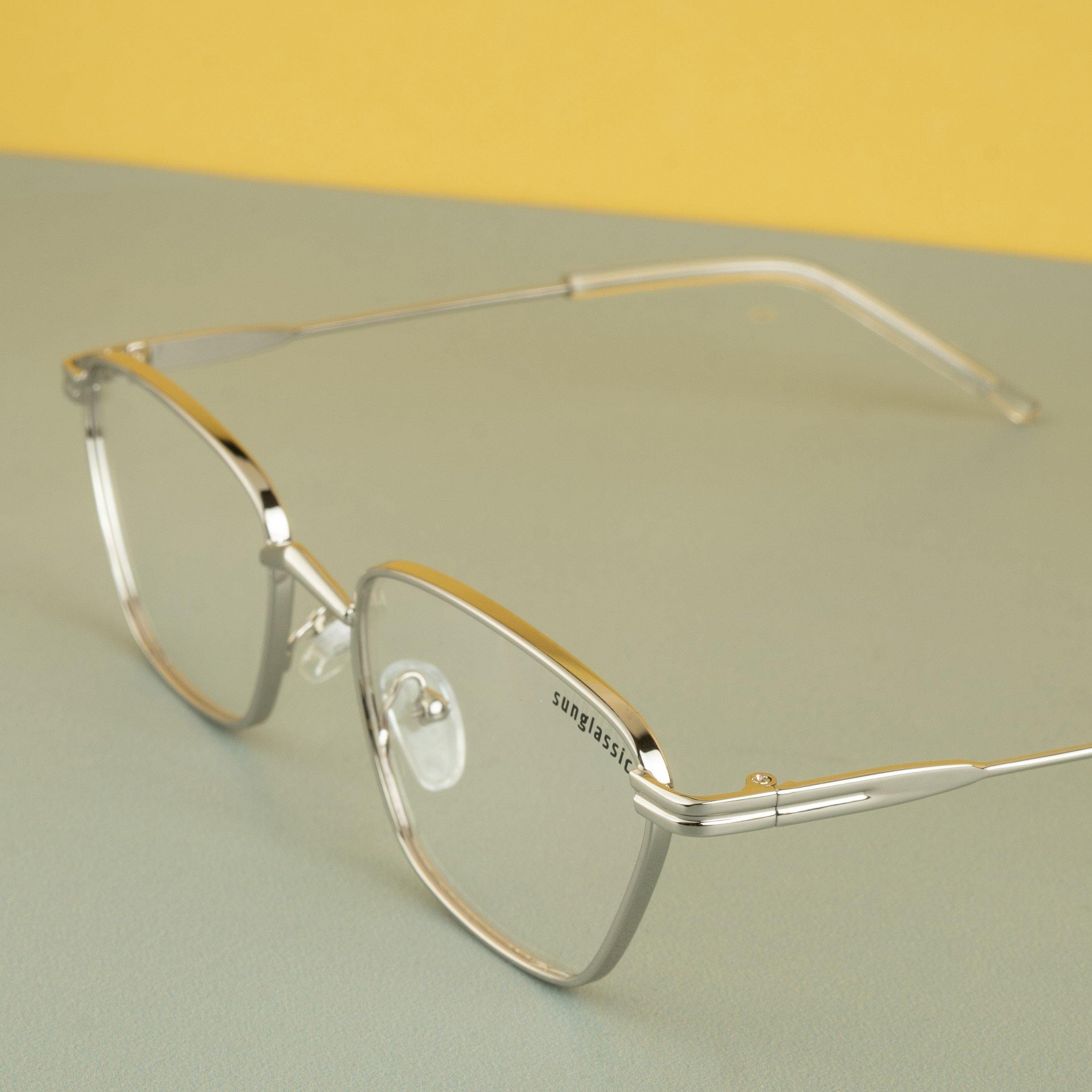 Detailed shot of Andreas Silver Clear sunglasses with ARC lens