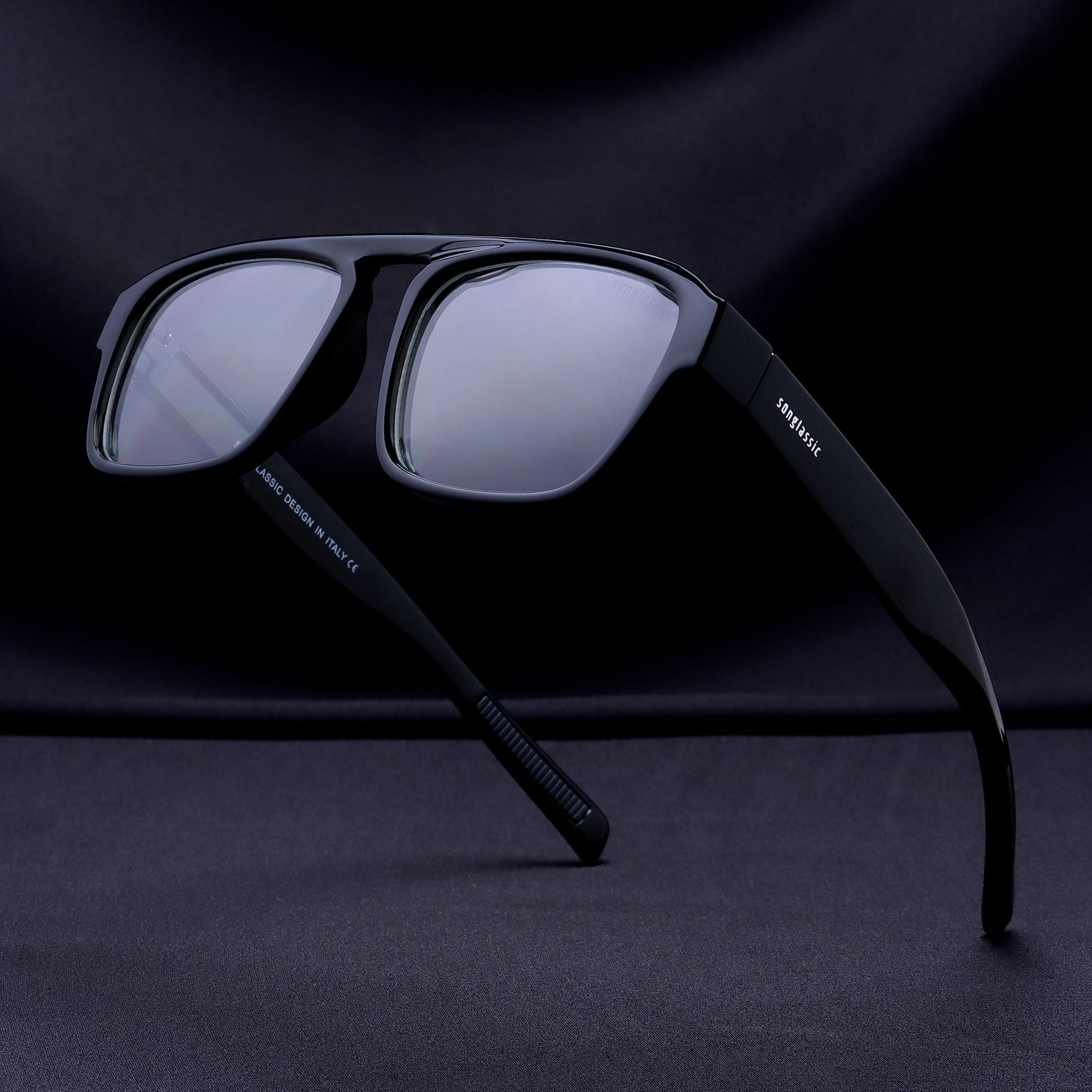 Raftaar Black Clear Square Sunglasses | Anti Blue Light