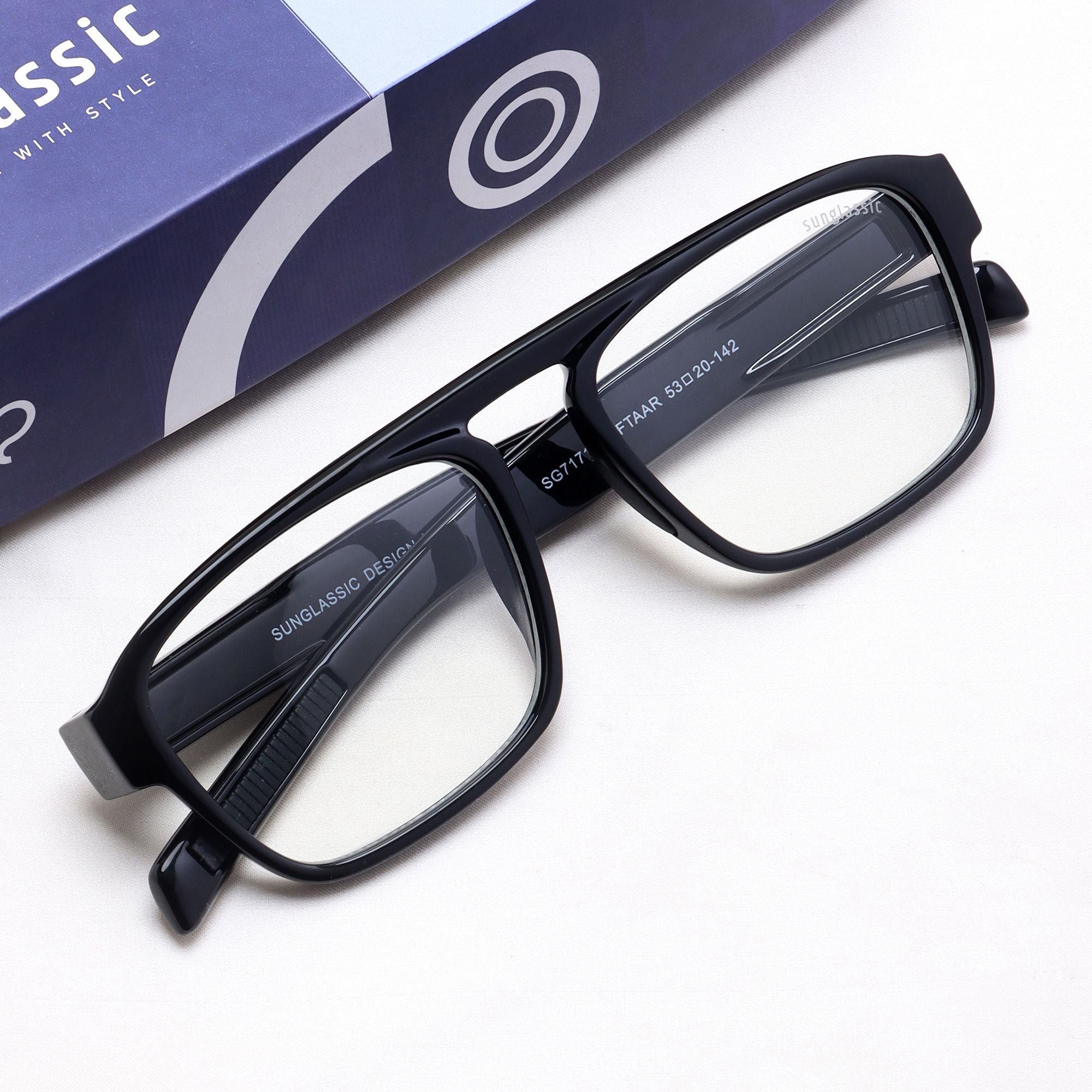 Raftaar Black Clear Square Sunglasses | Anti Blue Light