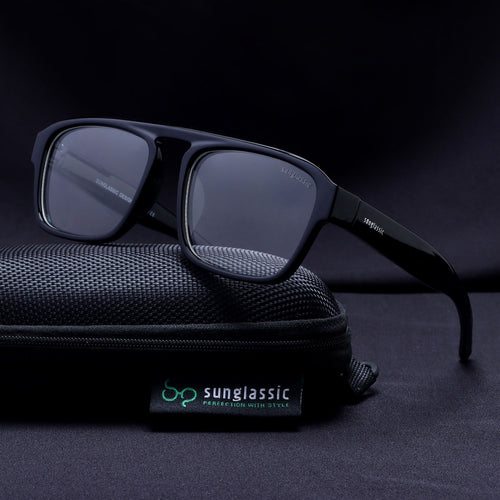 Raftaar Black Clear Square Sunglasses | Anti Blue Light