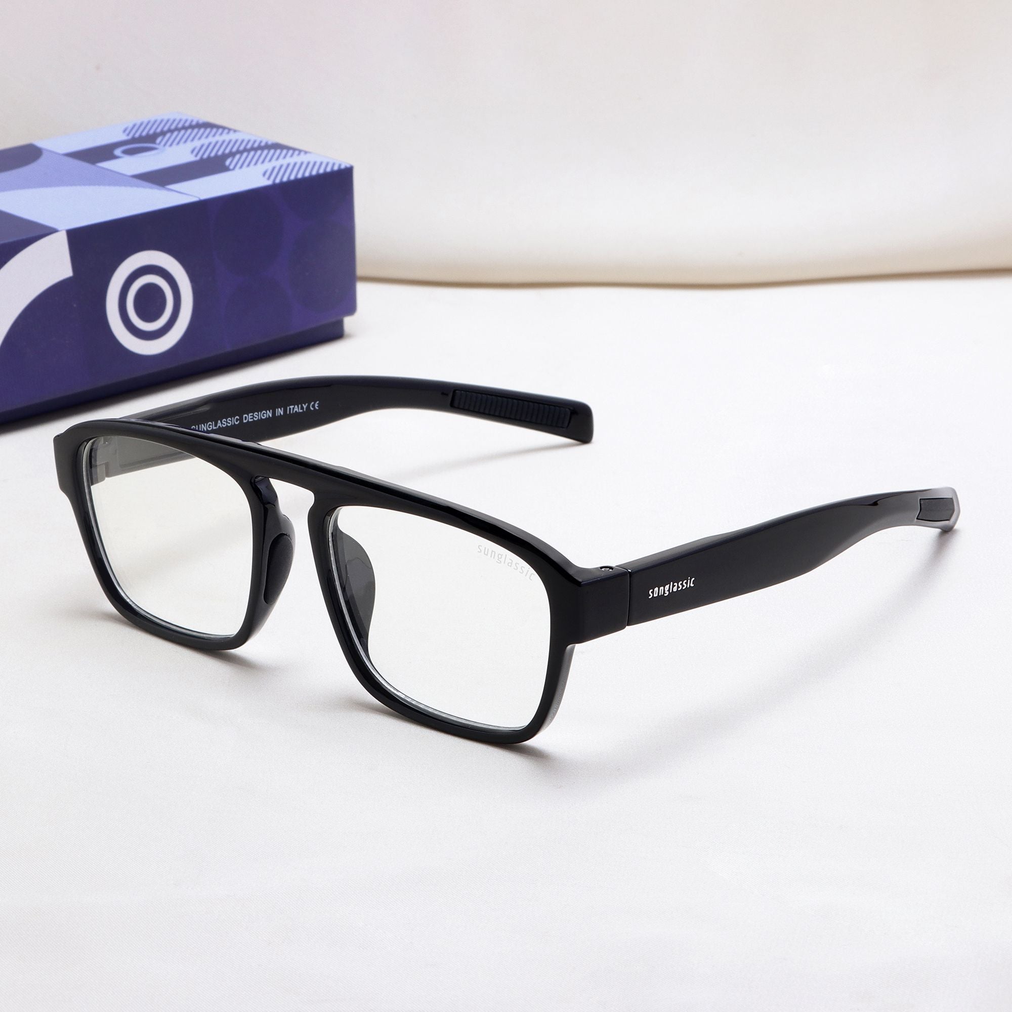 Raftaar Black Clear Square Sunglasses | Anti Blue Light