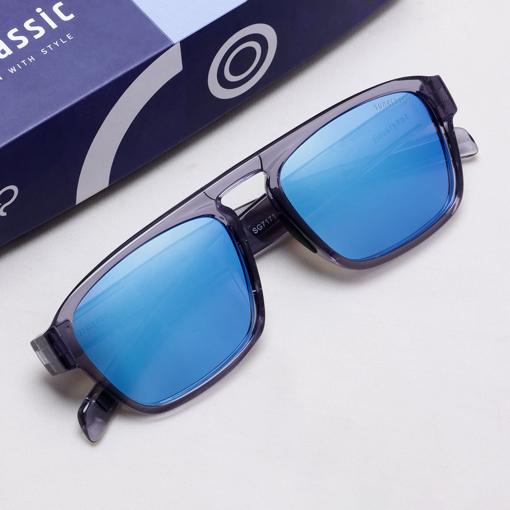 Raftaar Grey Blue Mercury Square Sunglasses | UV400 Polarized