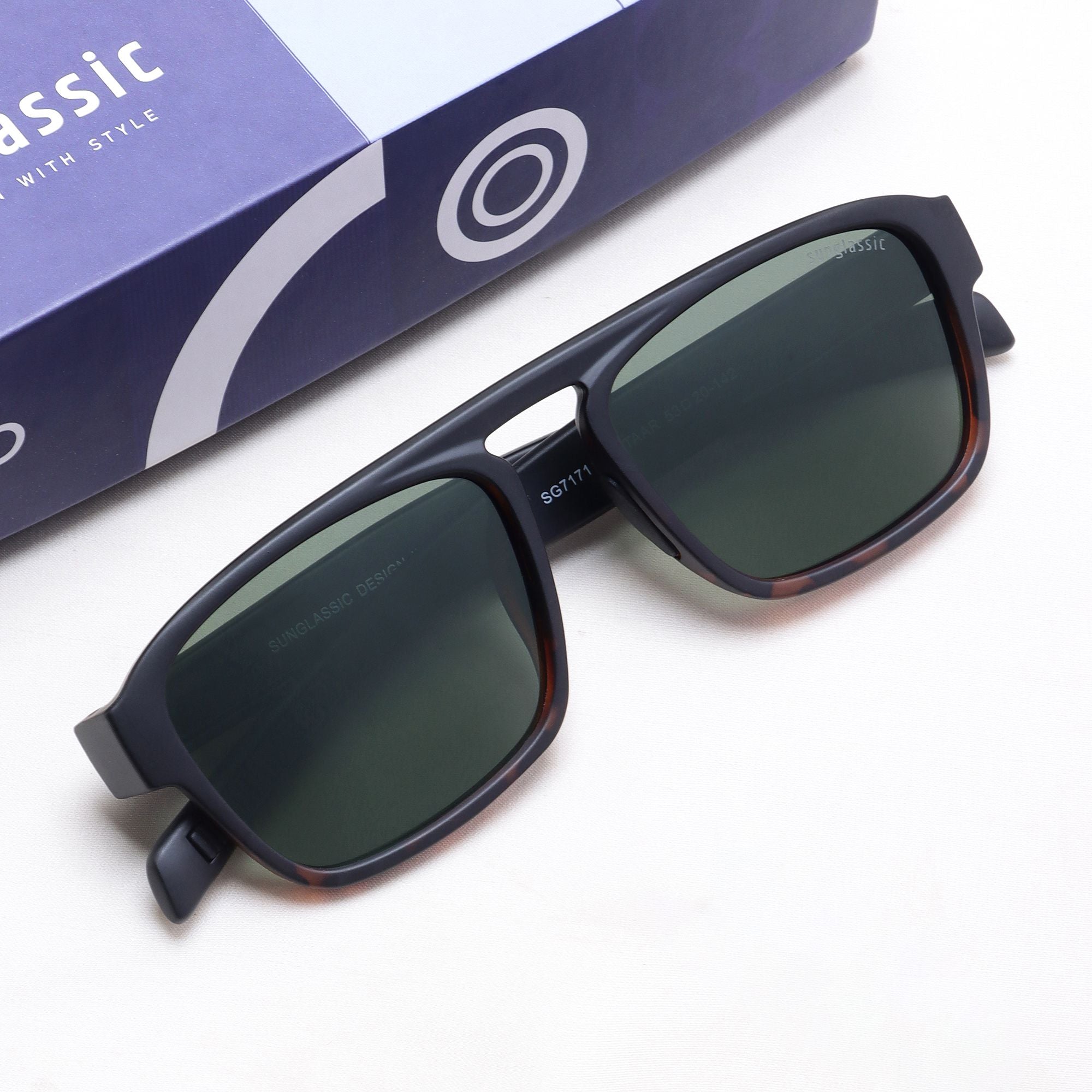 Raftaar Tortoise Black Green Square Sunglasses | UV400 Polarized
