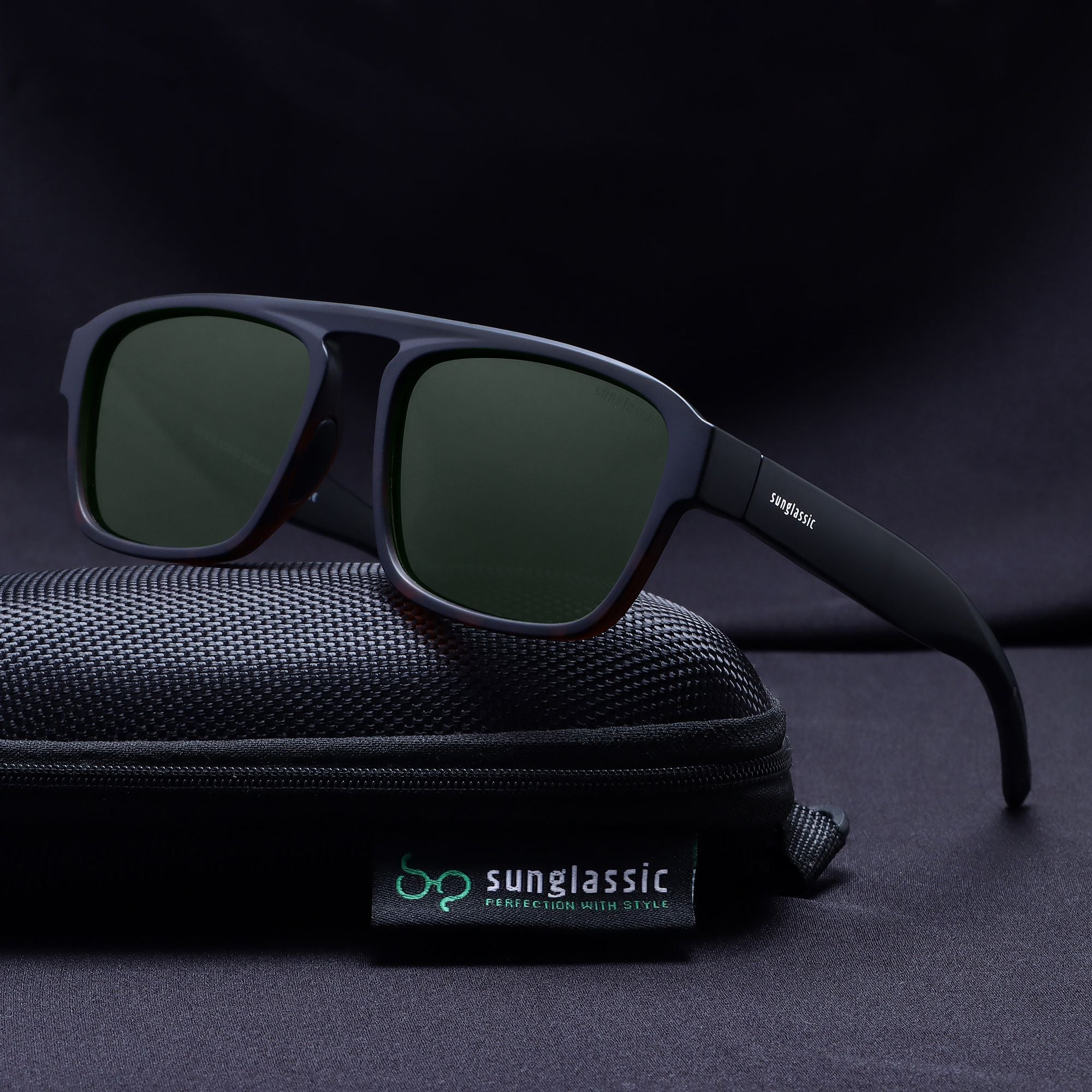 Raftaar Tortoise Black Green Square Sunglasses | UV400 Polarized