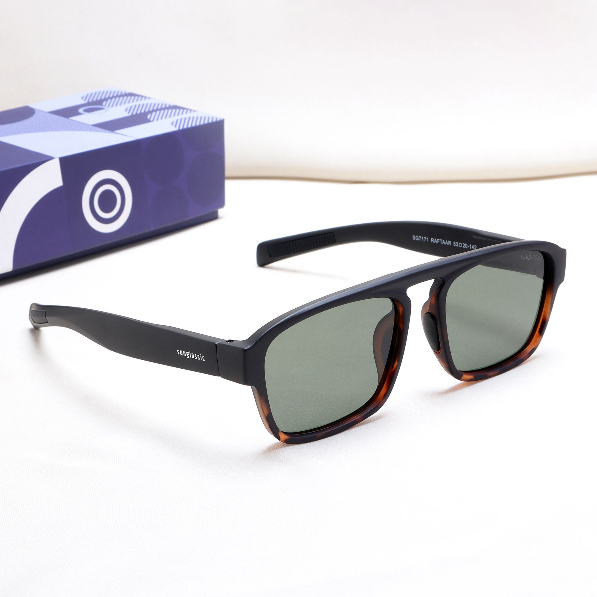 Raftaar Tortoise Black Green Square Sunglasses | UV400 Polarized