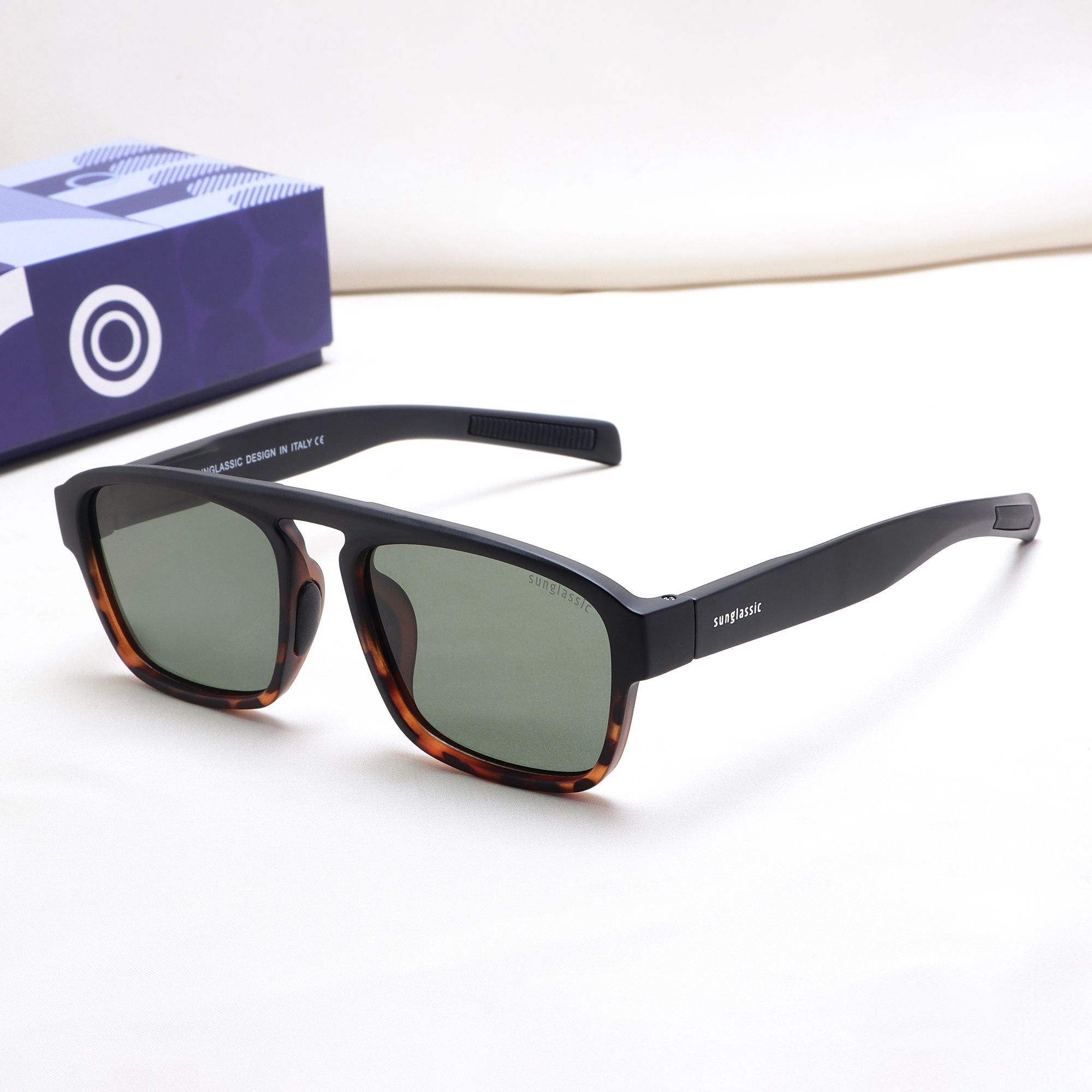 Raftaar Tortoise Black Green Square Sunglasses | UV400 Polarized