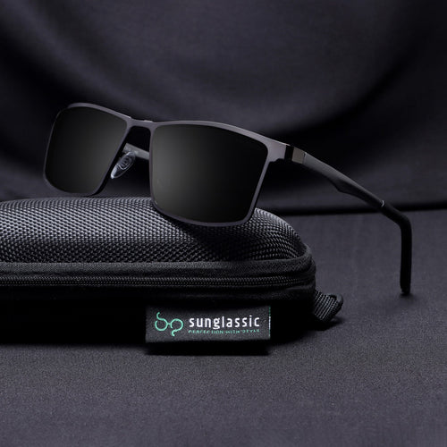 RideX gray black sunglasses on branded soft pouch