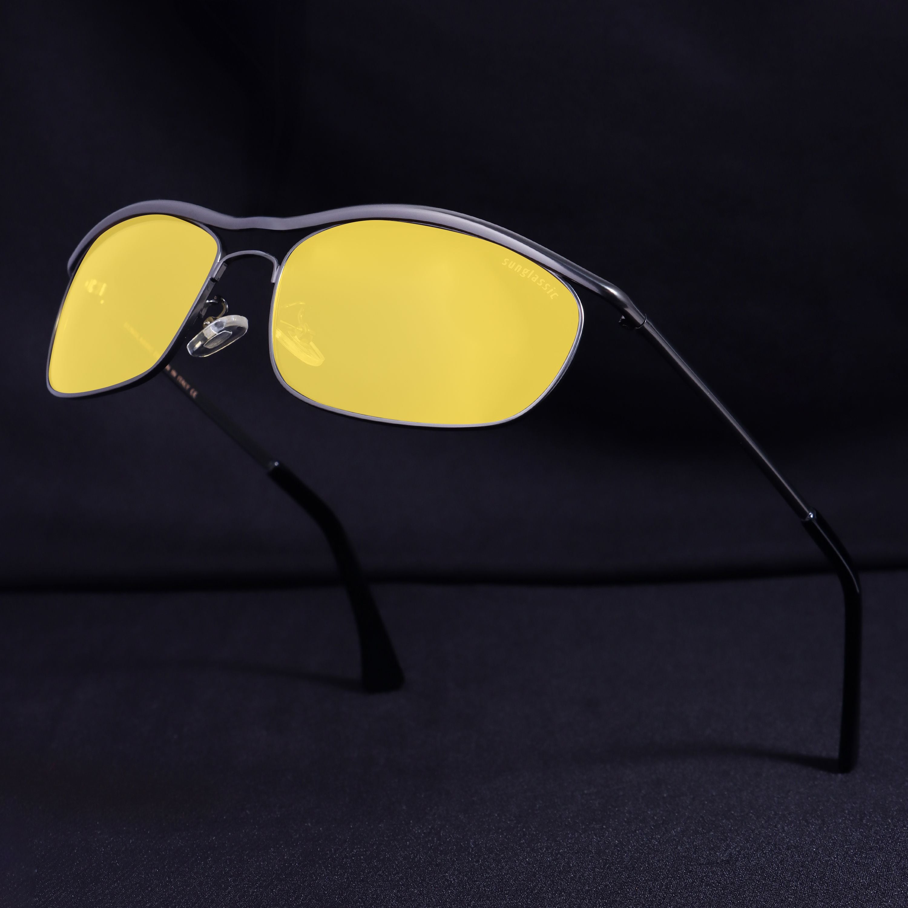 Champion Black Yellow Polarized Rectangle Sunglasses | UV400
