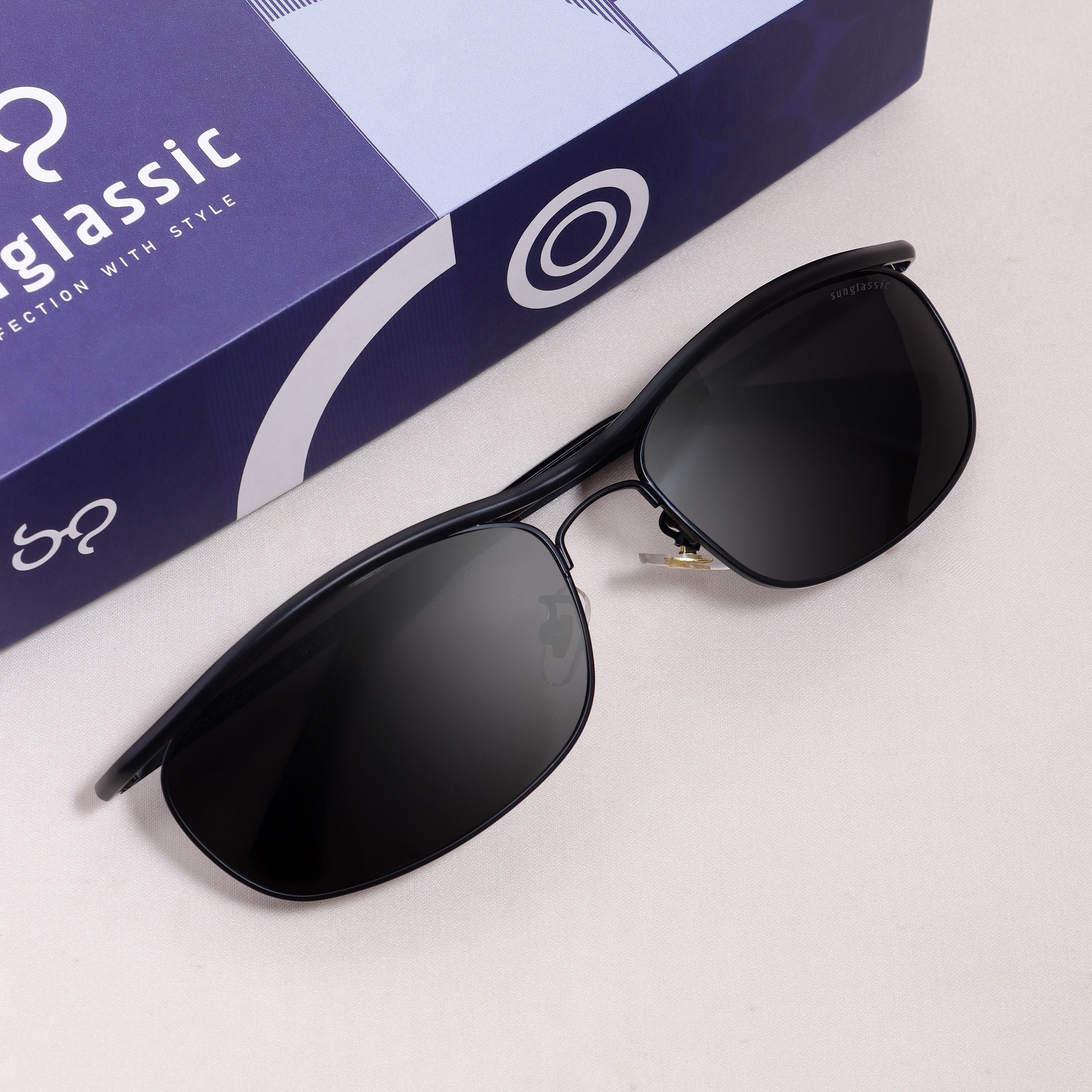 Champion Full Black Polarized Rectangle Sunglasses for Men | UV400