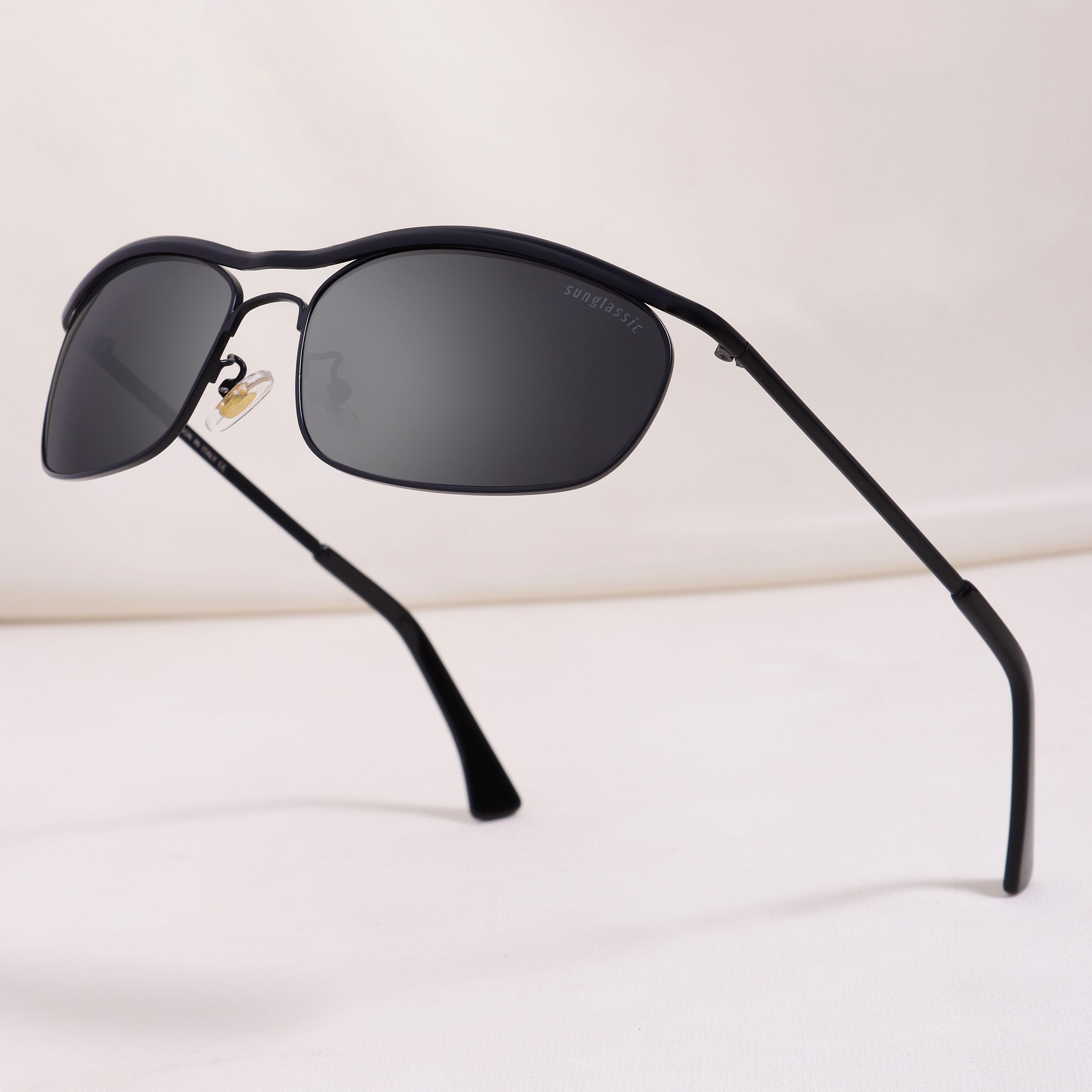 Champion Full Black Polarized Rectangle Sunglasses for Men | UV400