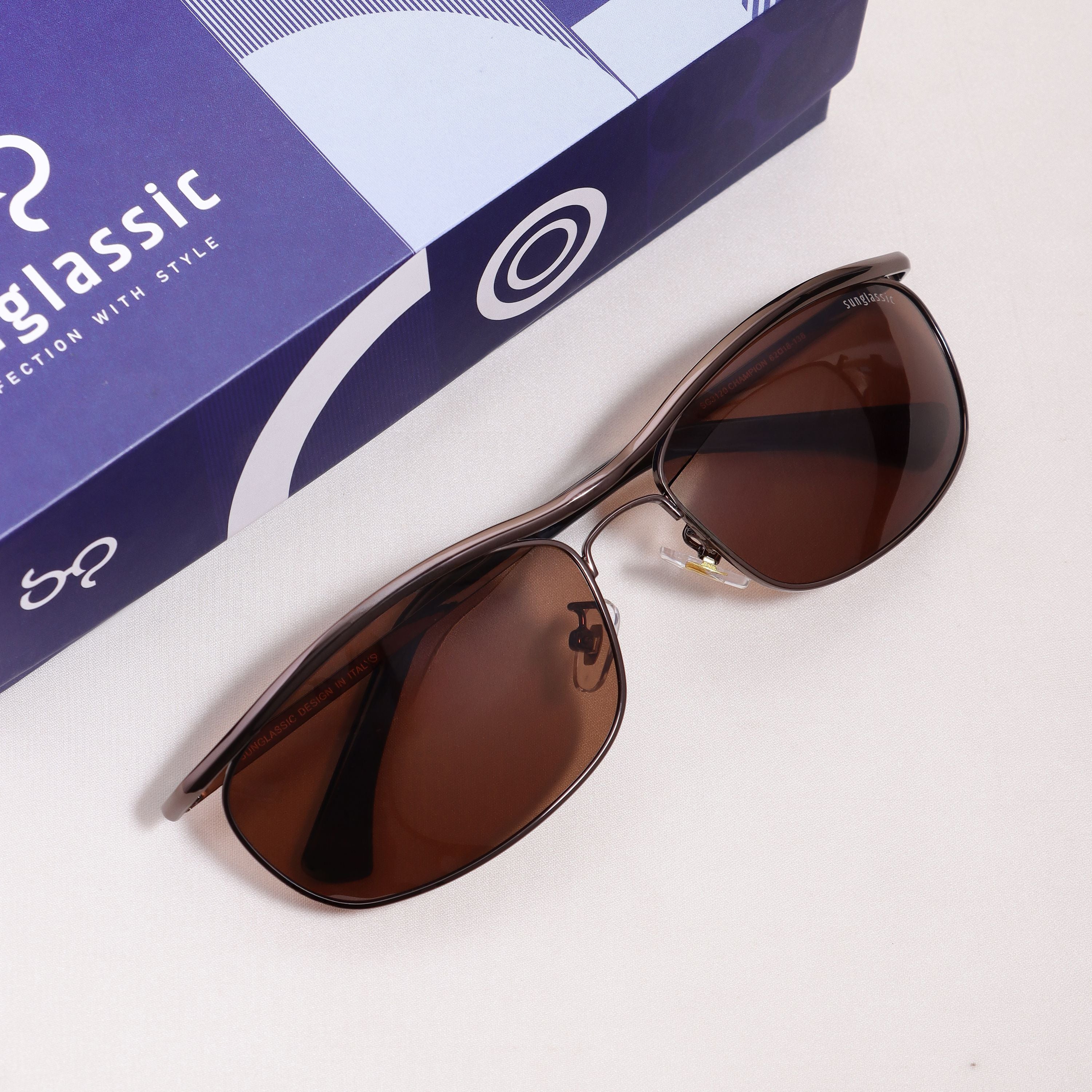 Champion Gun Brown Polarized Rectangle Sunglasses for Men | UV400