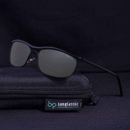 Champion Black Green Polarized Rectangle Sunglasses for Men | UV400