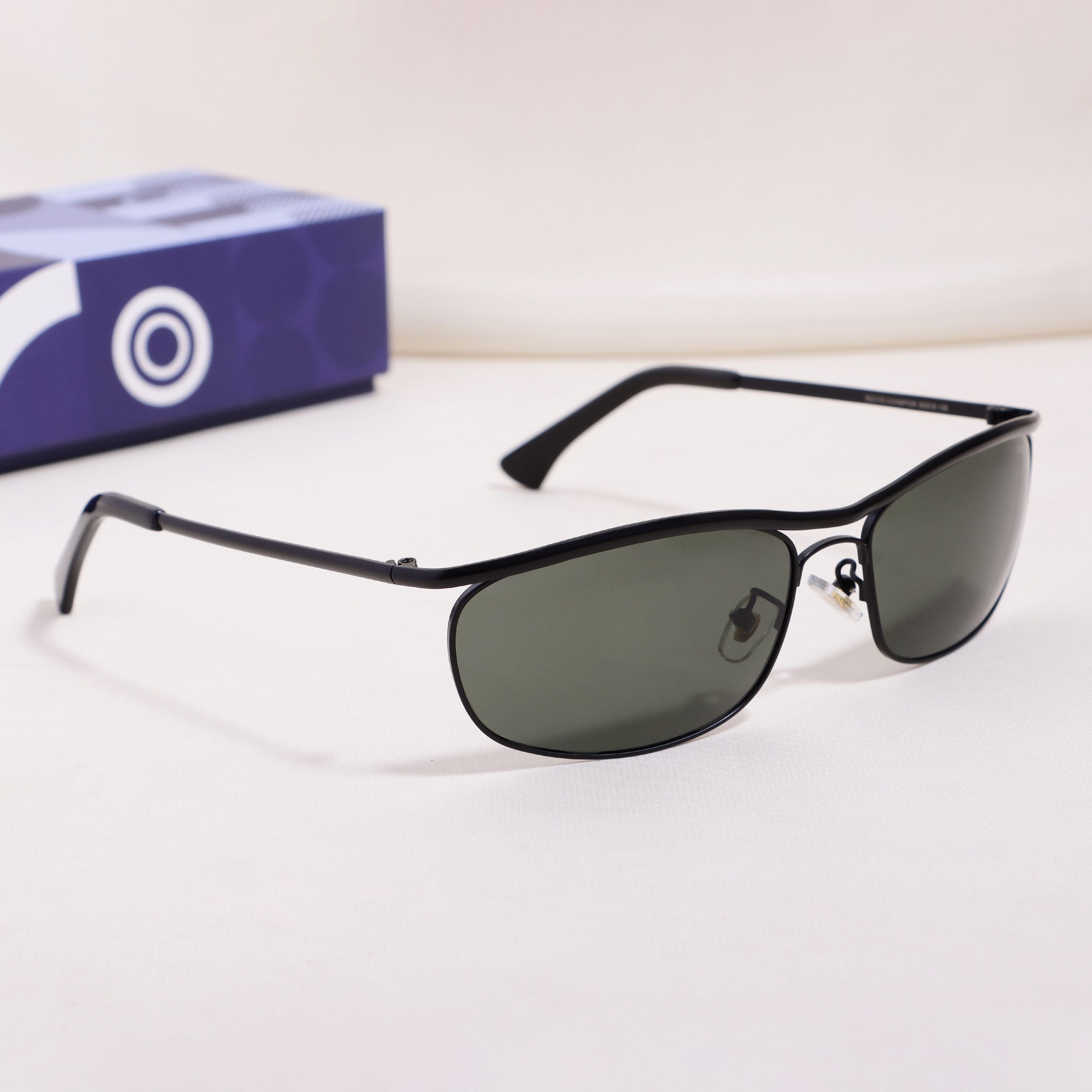 Champion Black Green Polarized Rectangle Sunglasses for Men | UV400