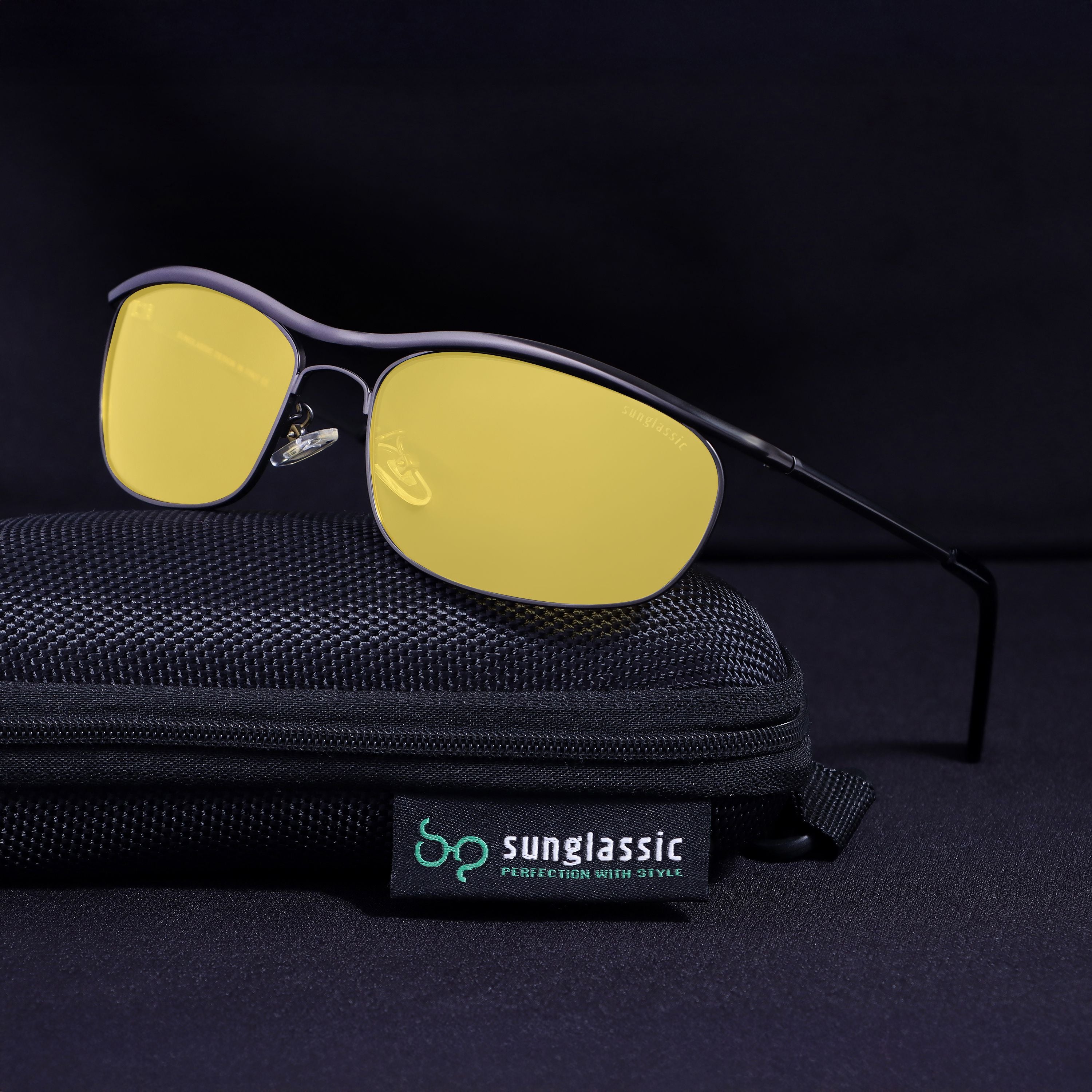 Champion Black Yellow Polarized Rectangle Sunglasses | UV400